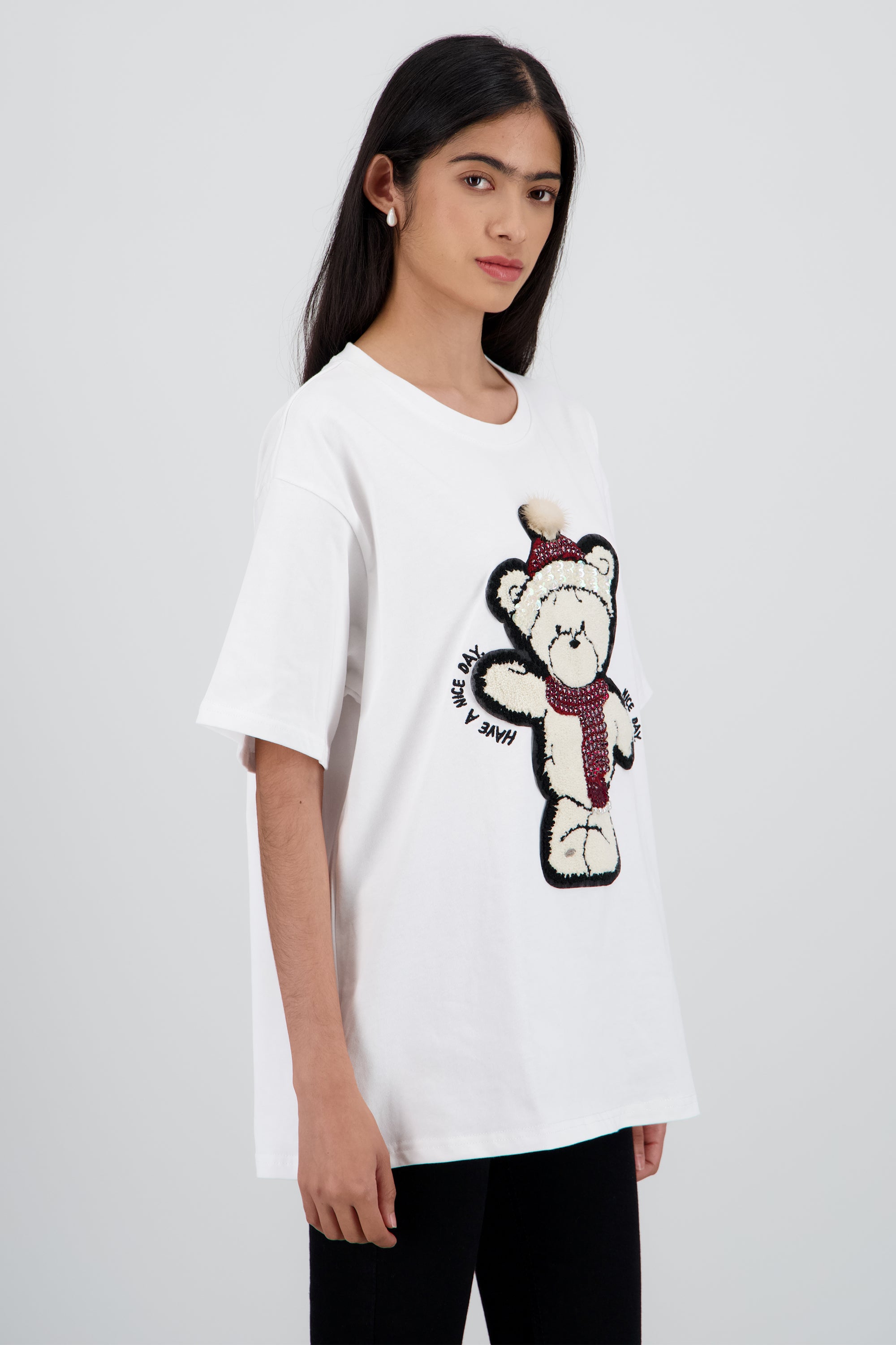 Playera manga corta oso textura BLANCO