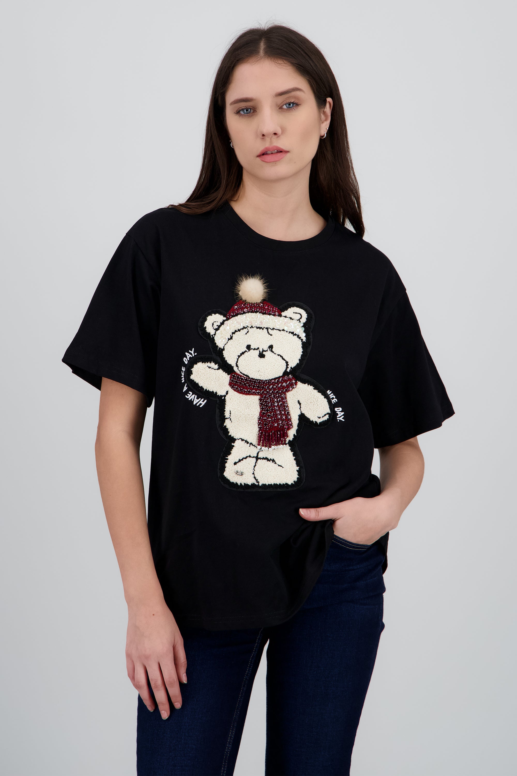 Playera manga corta oso textura NEGRO