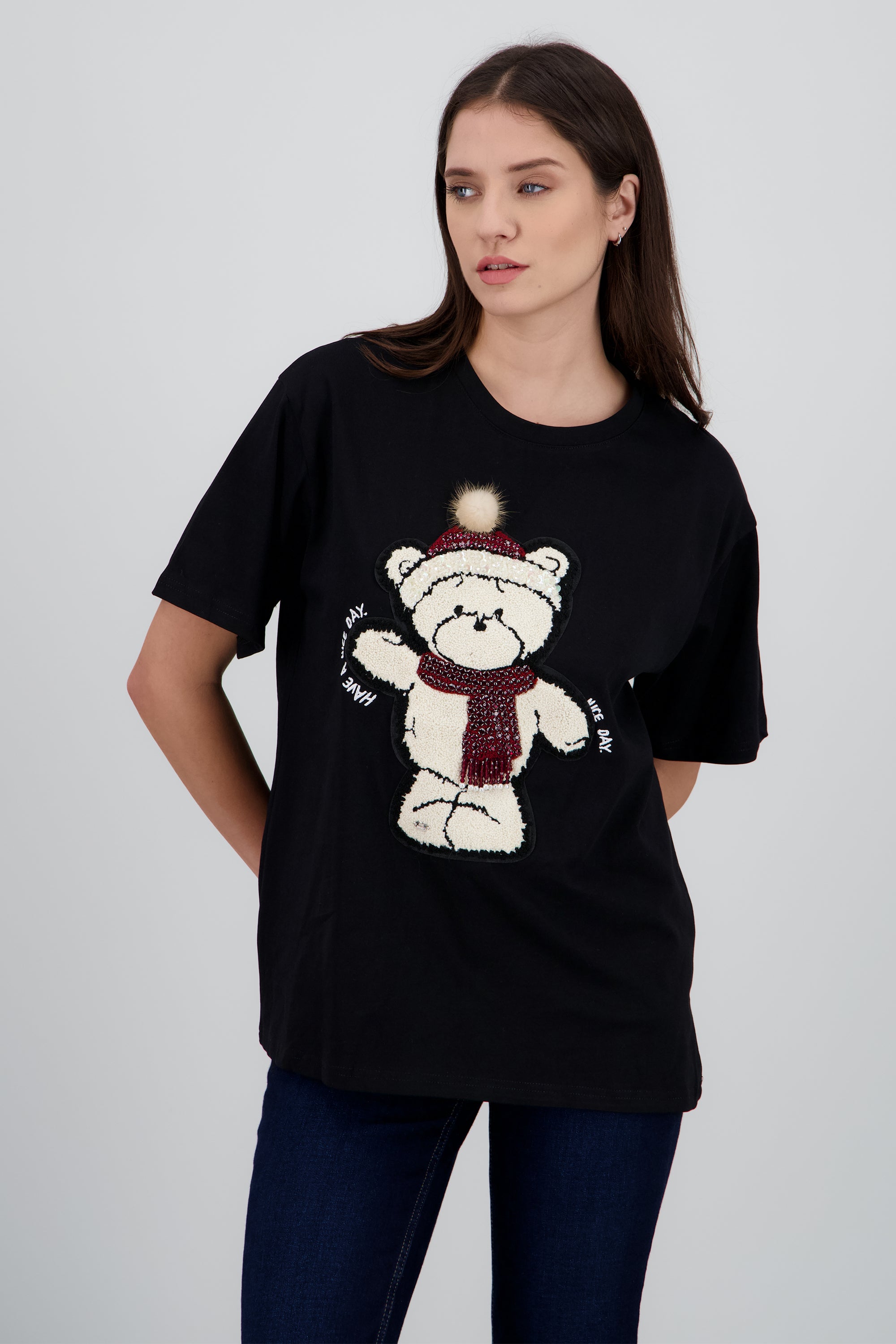 Playera manga corta oso textura NEGRO