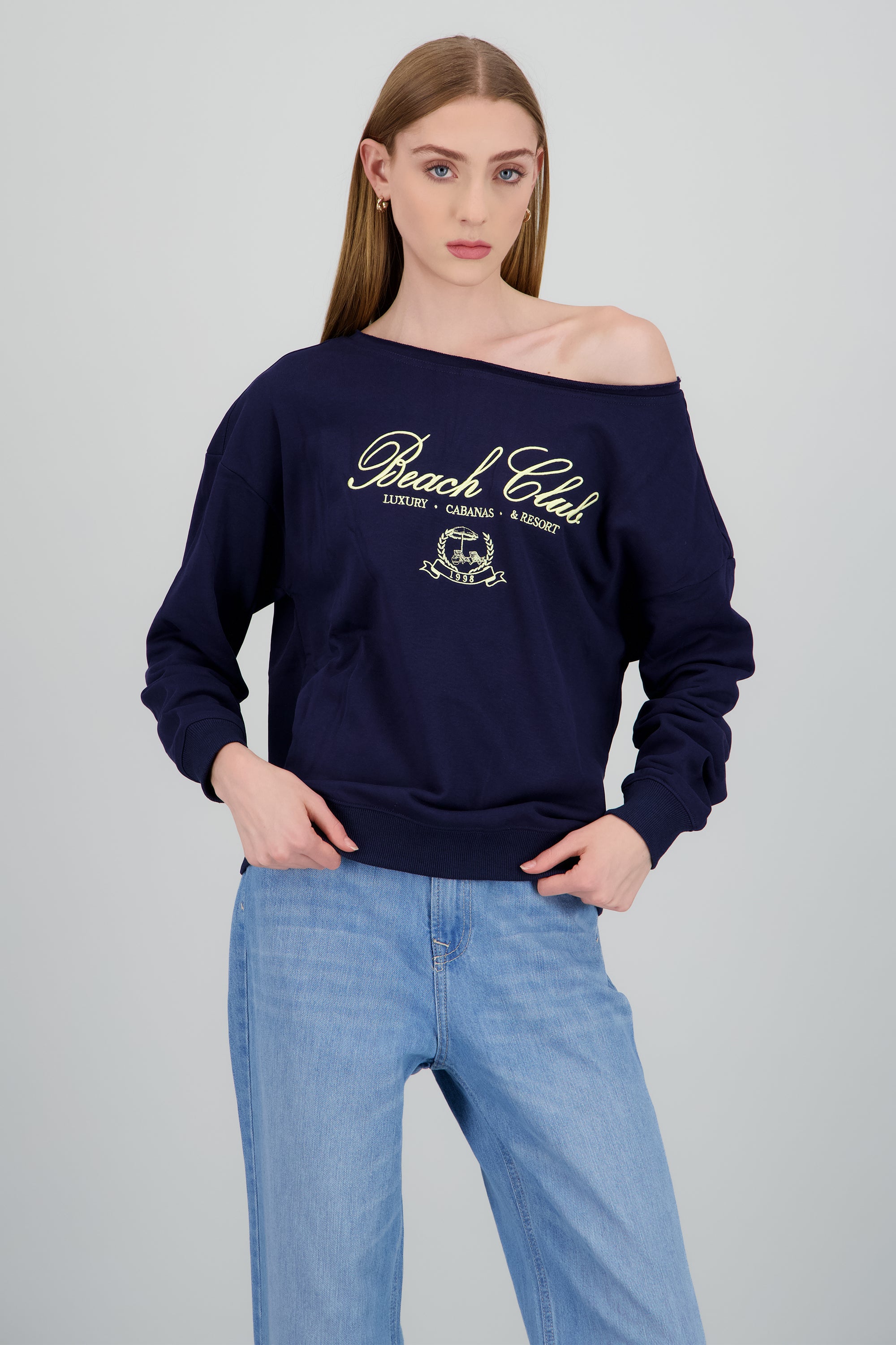 Sudadera one shoulder con bordado MARINO