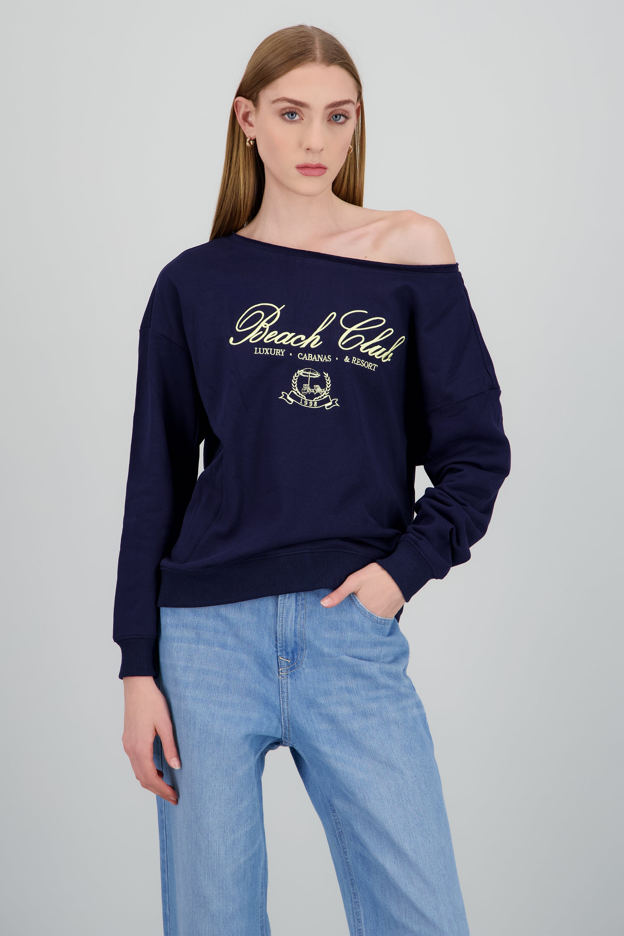 Sudadera one shoulder con bordado MARINO