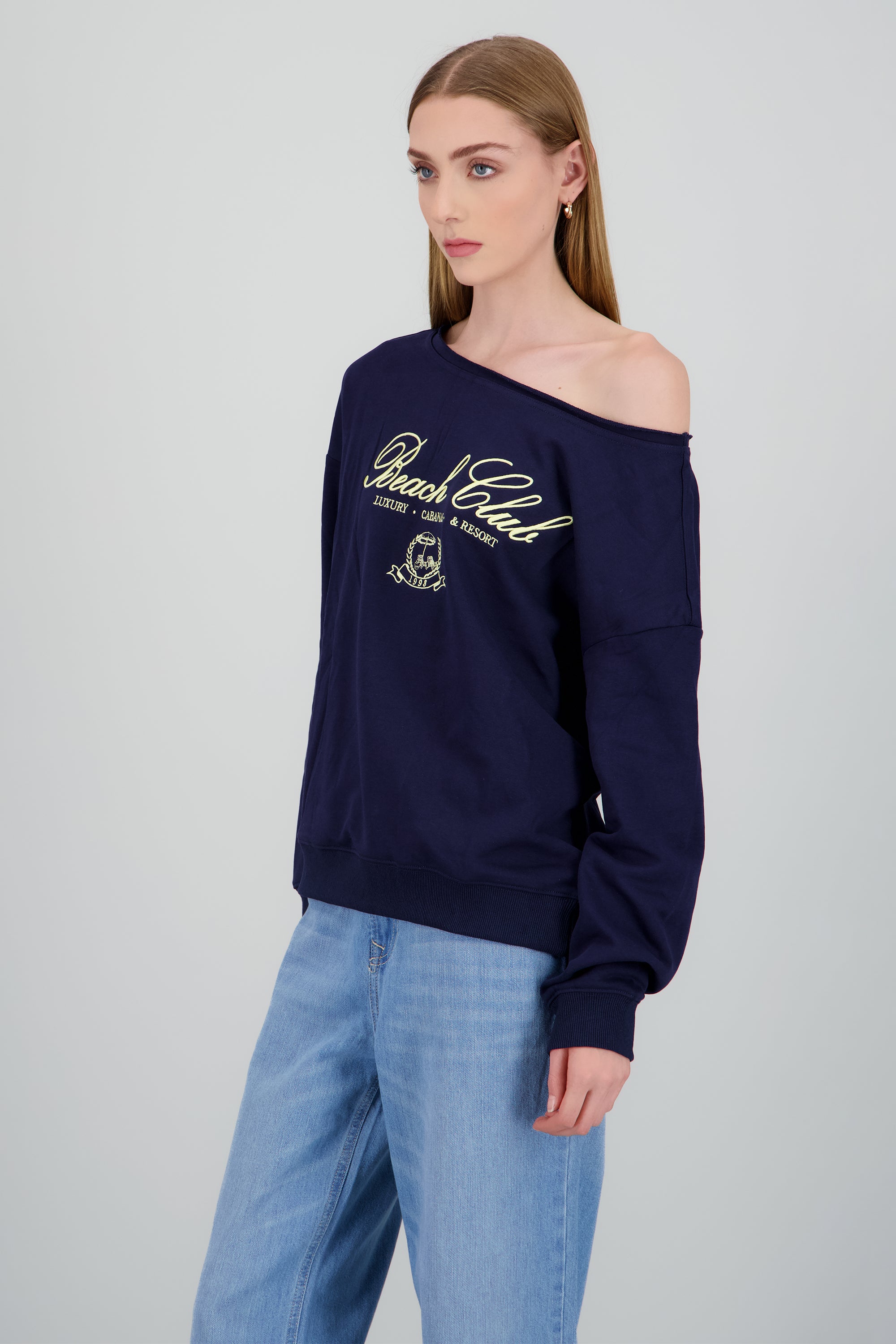Sudadera one shoulder con bordado MARINO