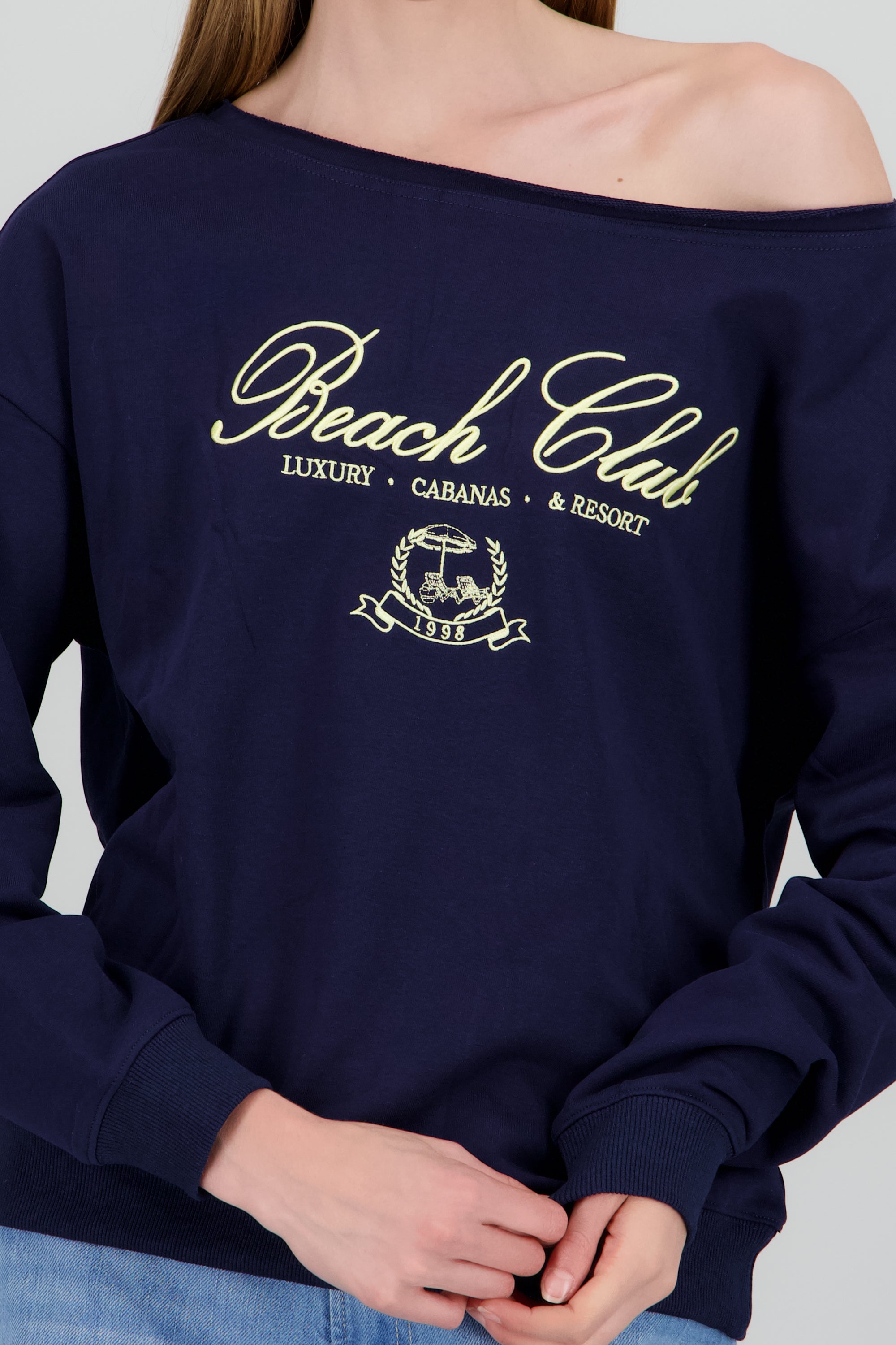 Sudadera one shoulder con bordado MARINO