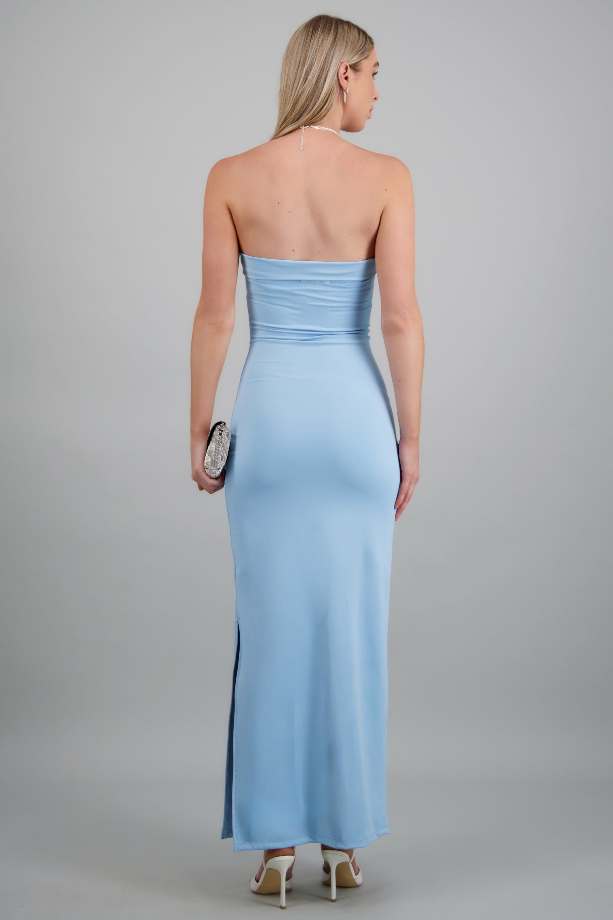 Vestido tubo con doblez AZUL CIELO