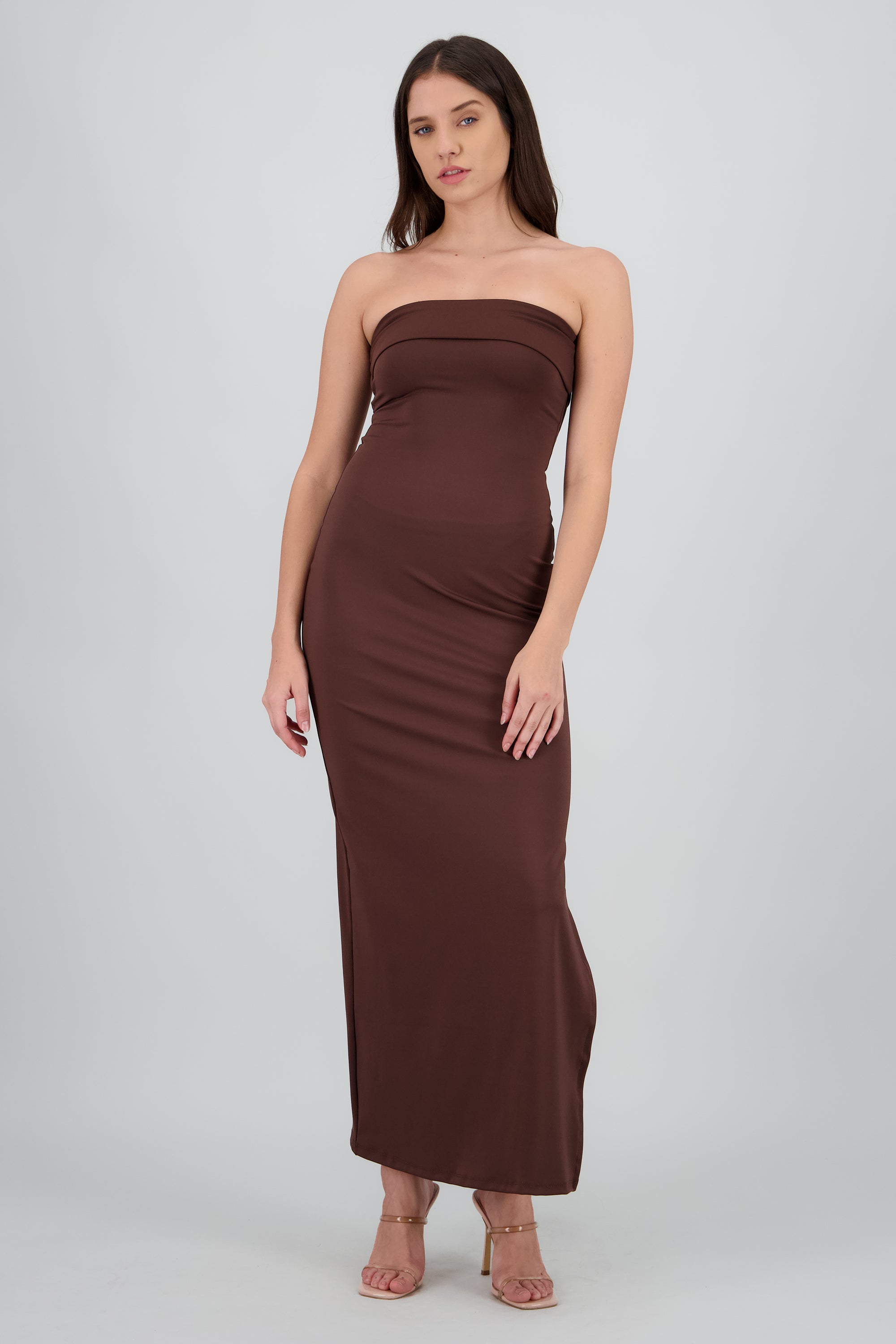 Vestido tubo con doblez CHOCOLATE