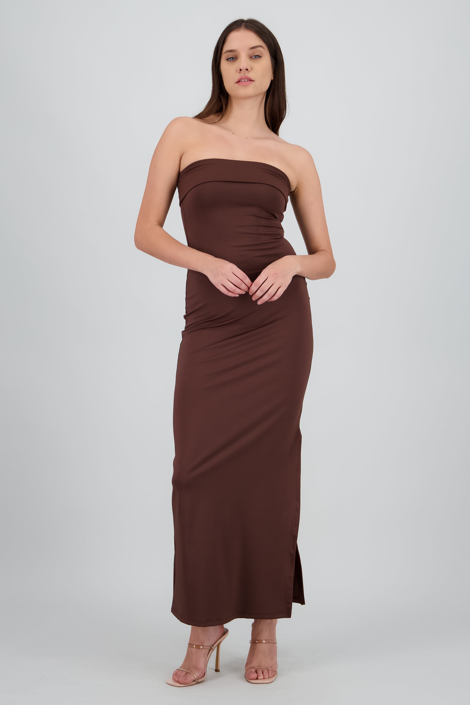 Vestido tubo con doblez CHOCOLATE