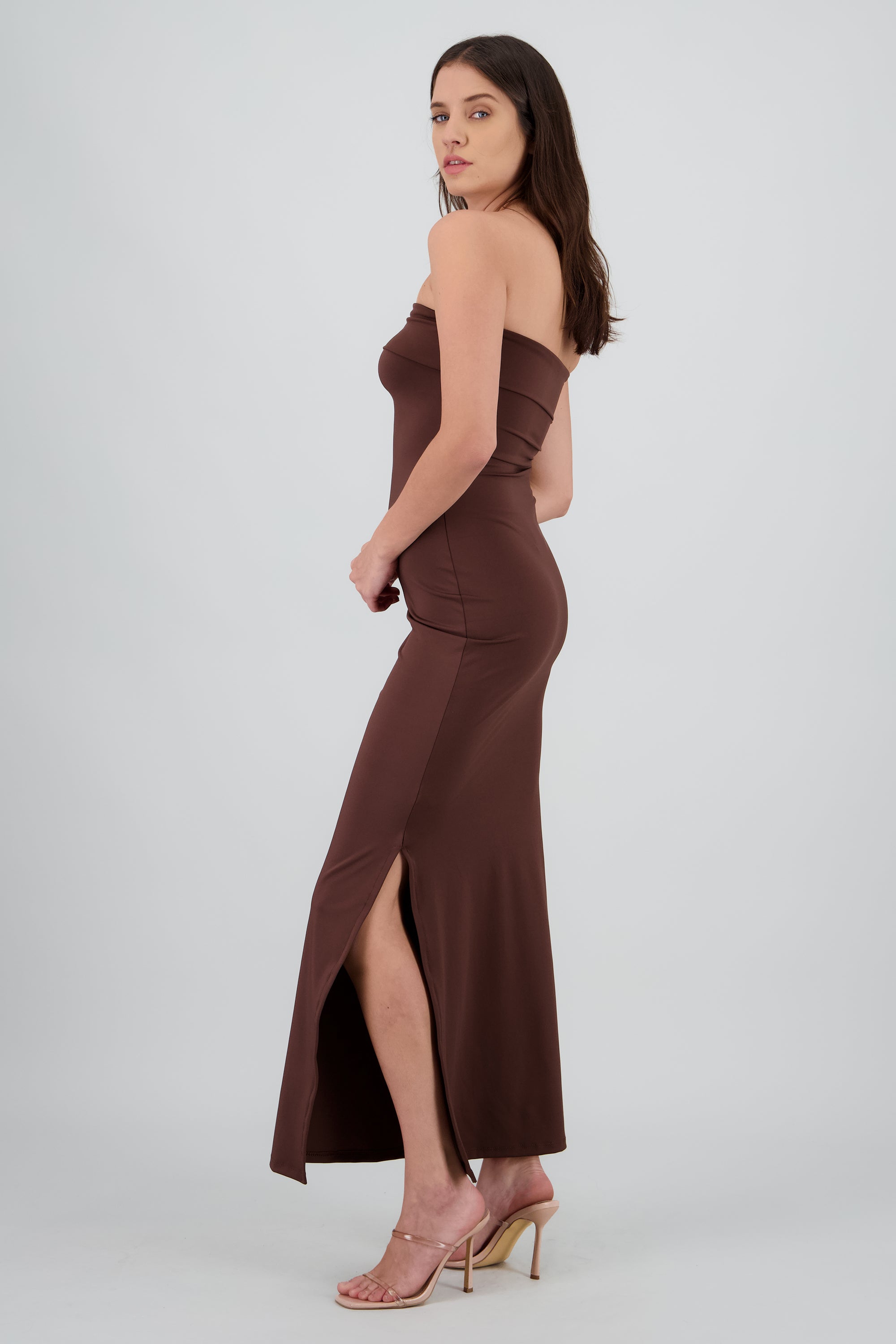 Vestido tubo con doblez CHOCOLATE