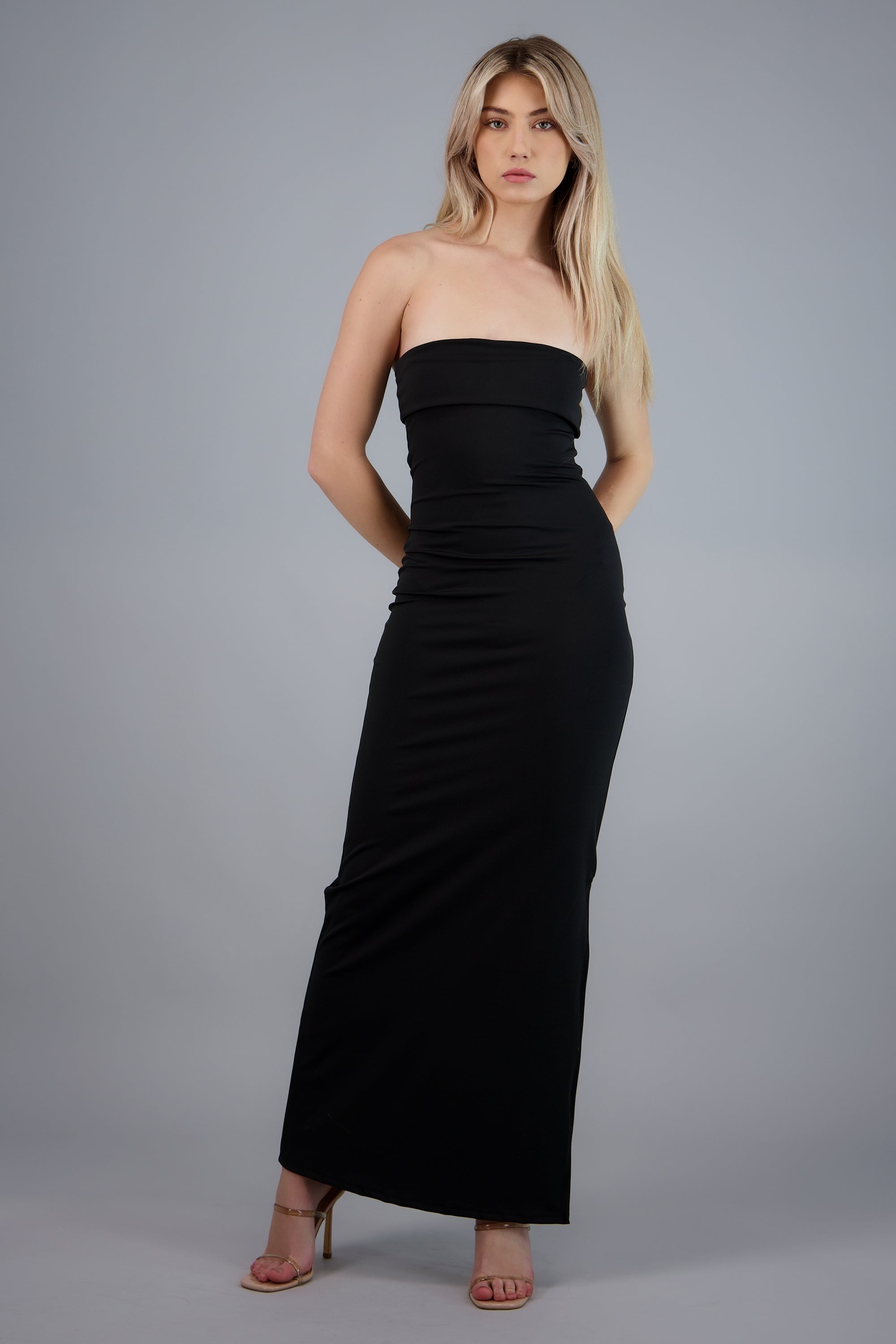 Vestido tubo con doblez NEGRO