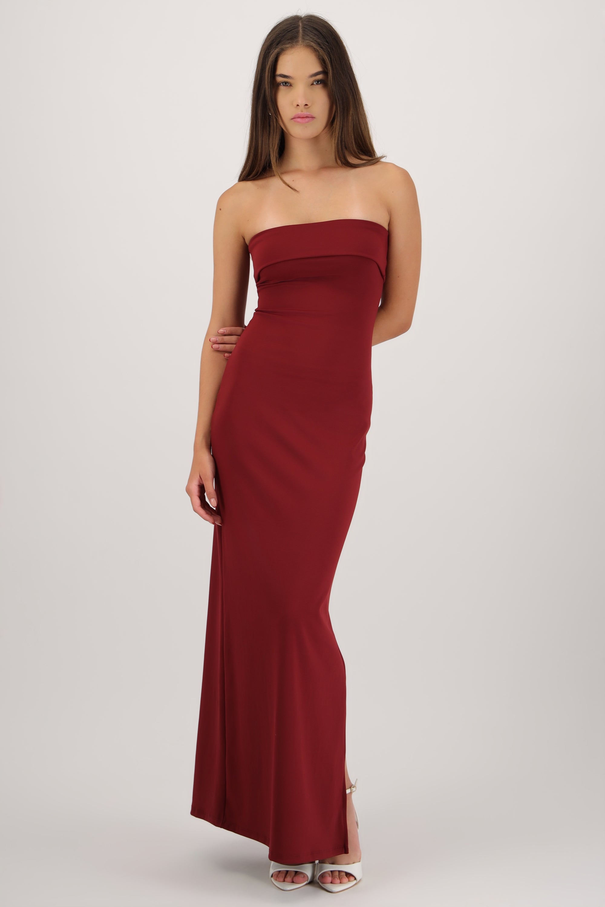Vestido tubo con doblez VINO