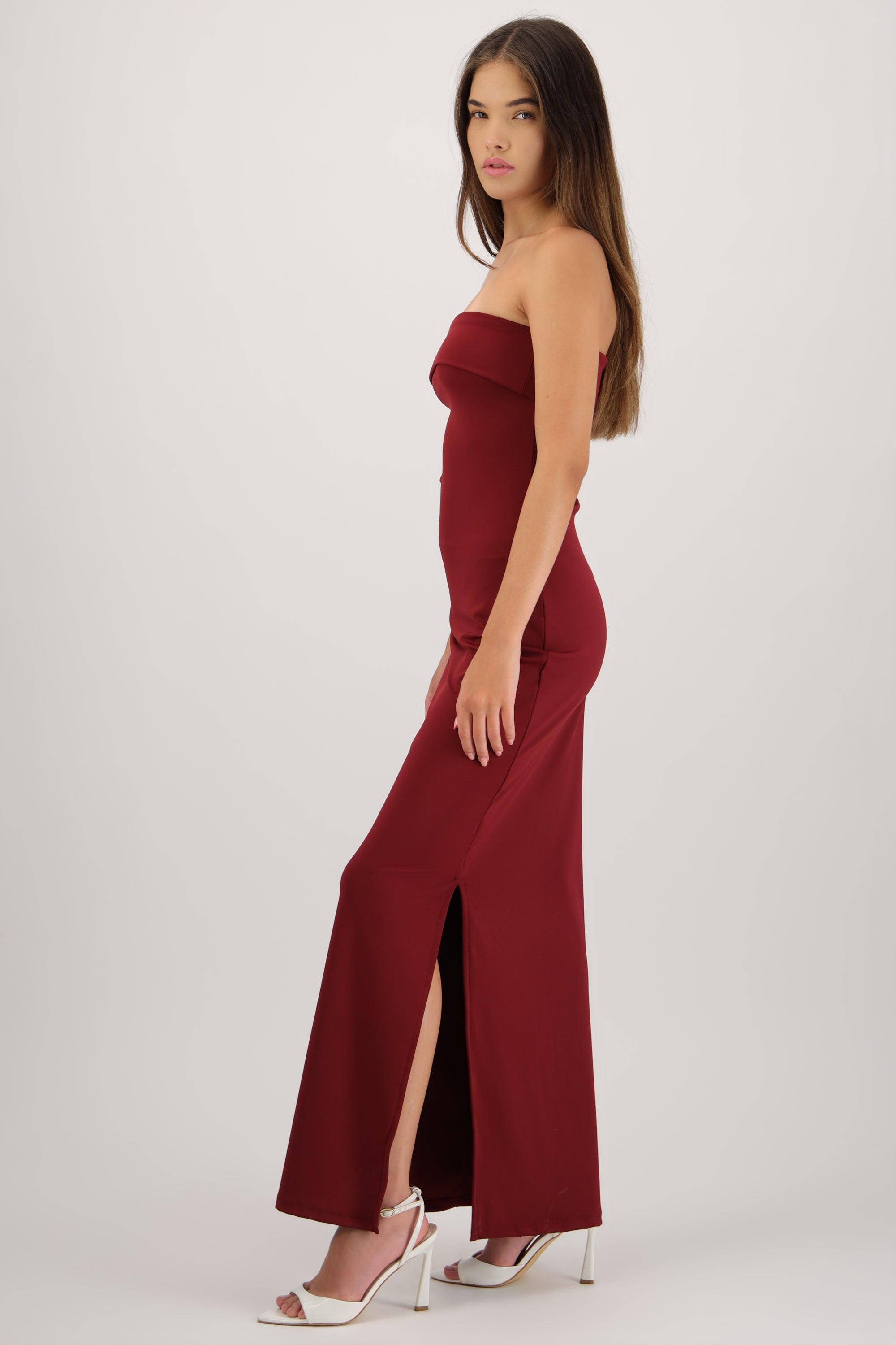 Vestido tubo con doblez VINO