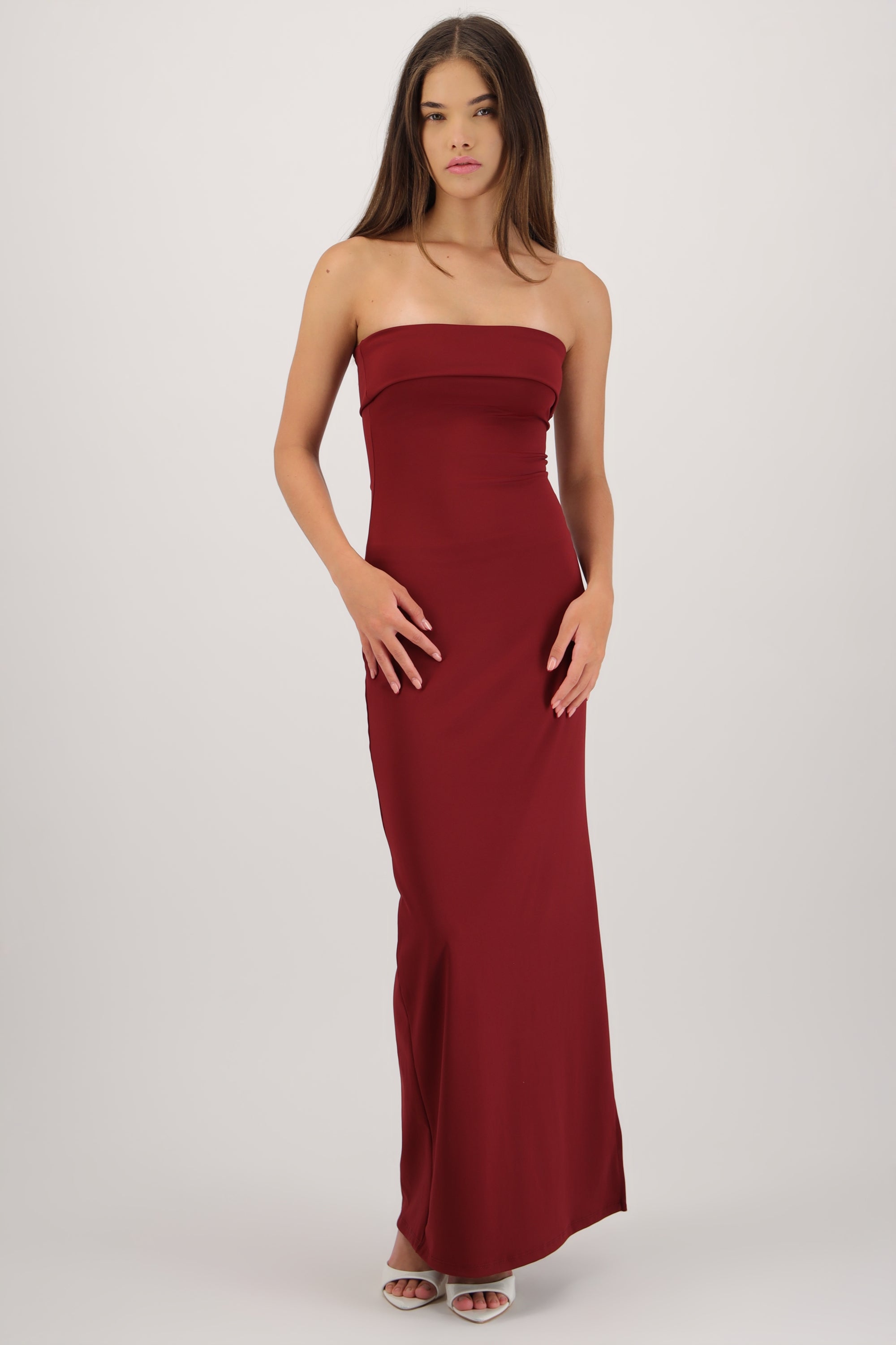 Vestido tubo con doblez VINO