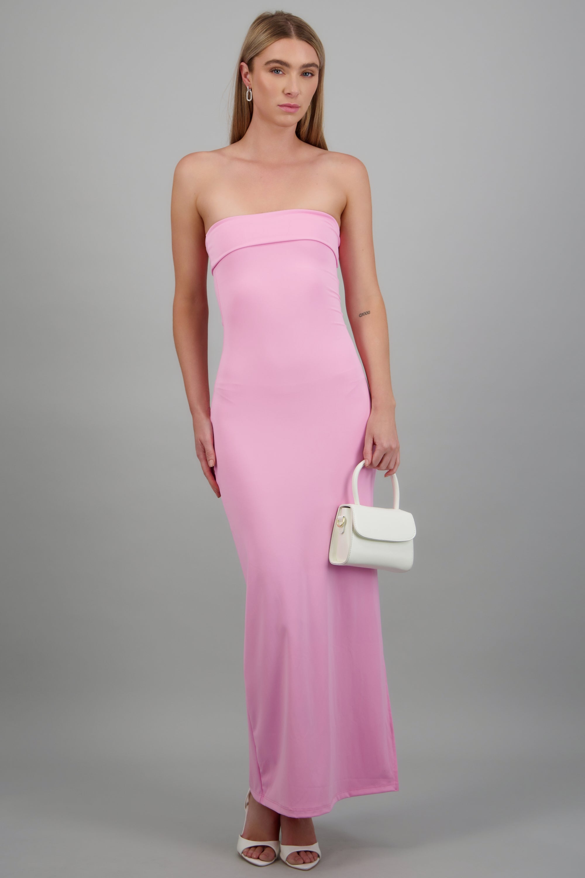 Vestido tubo con doblez ROSA PASTEL