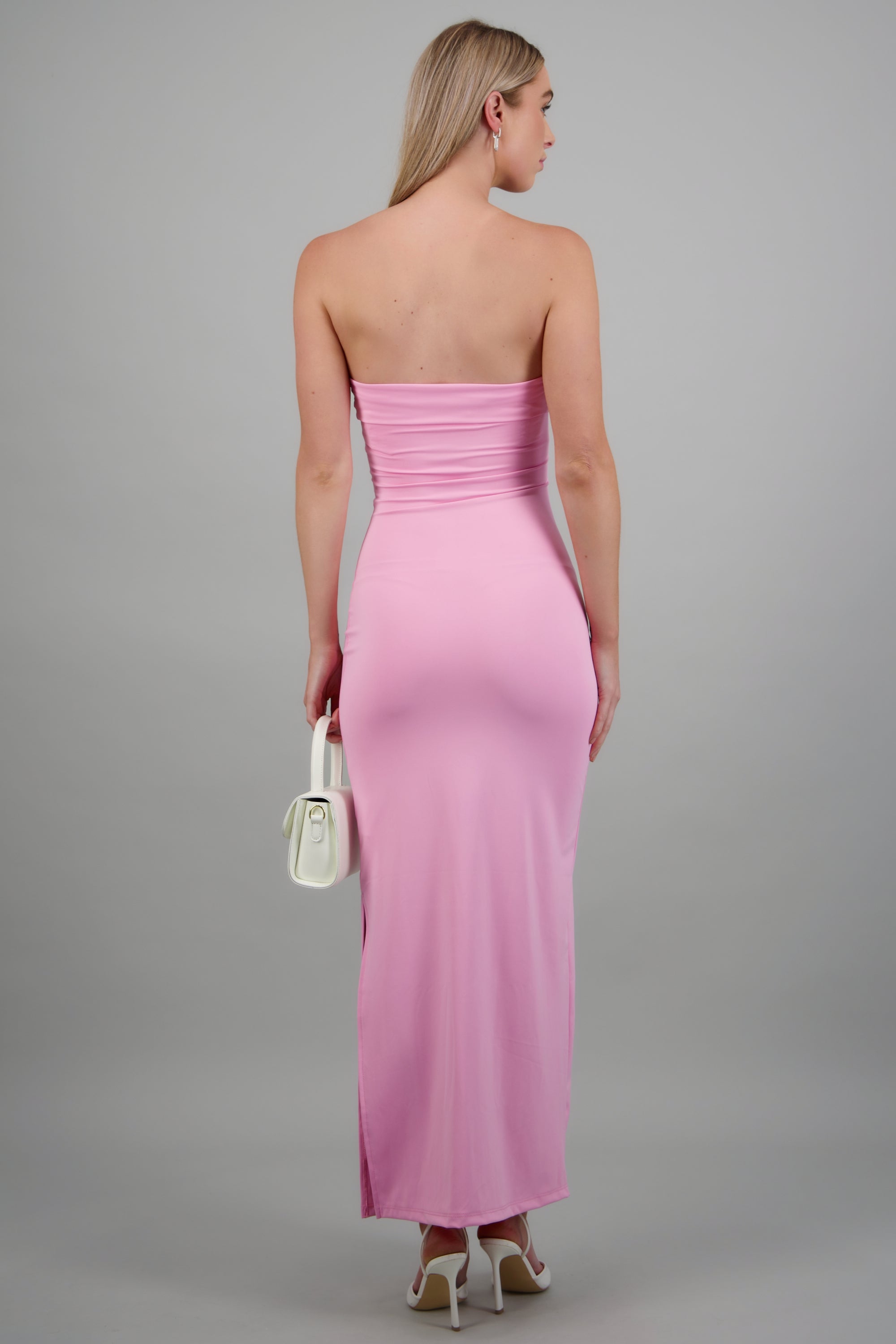 Vestido tubo con doblez ROSA PASTEL