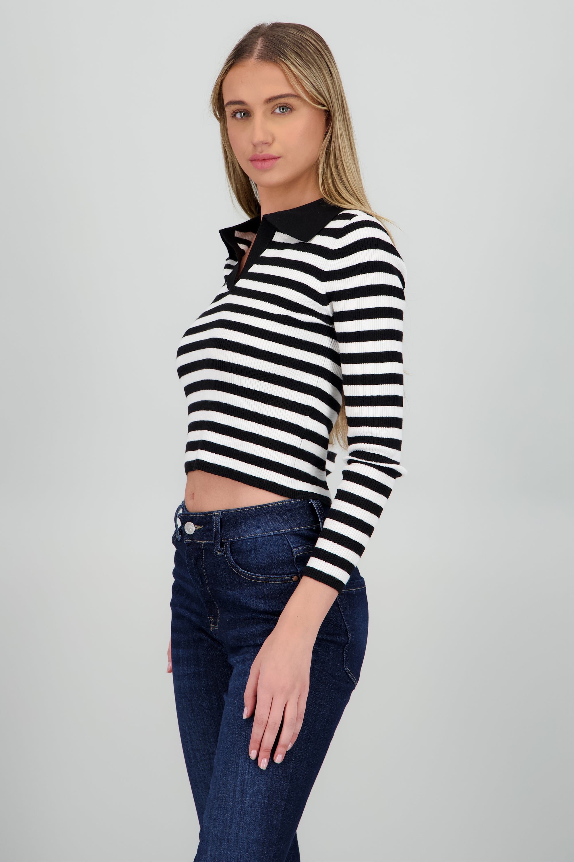 Top polo manga larga rayas NEGRO COMBO