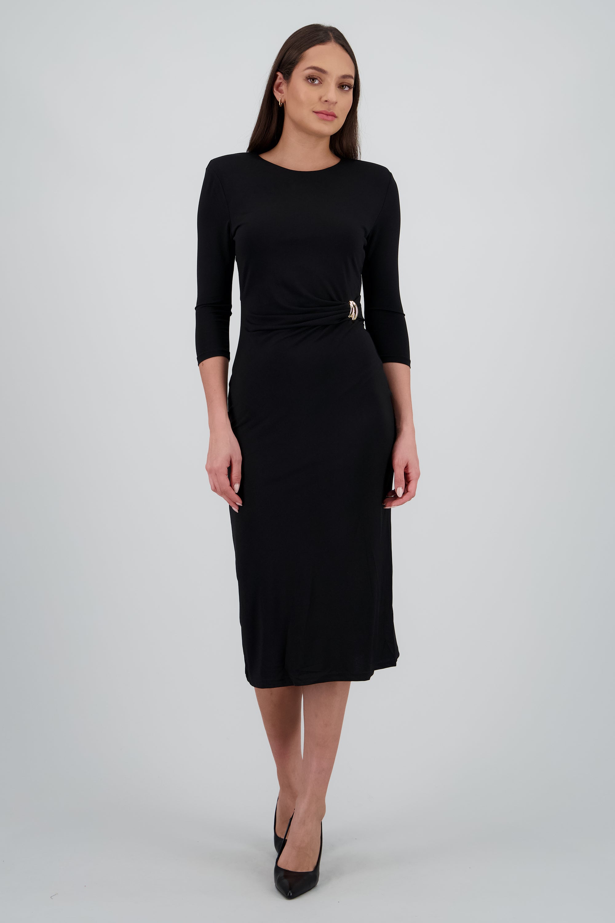 Vestido maxi sin manga detalle frunce NEGRO