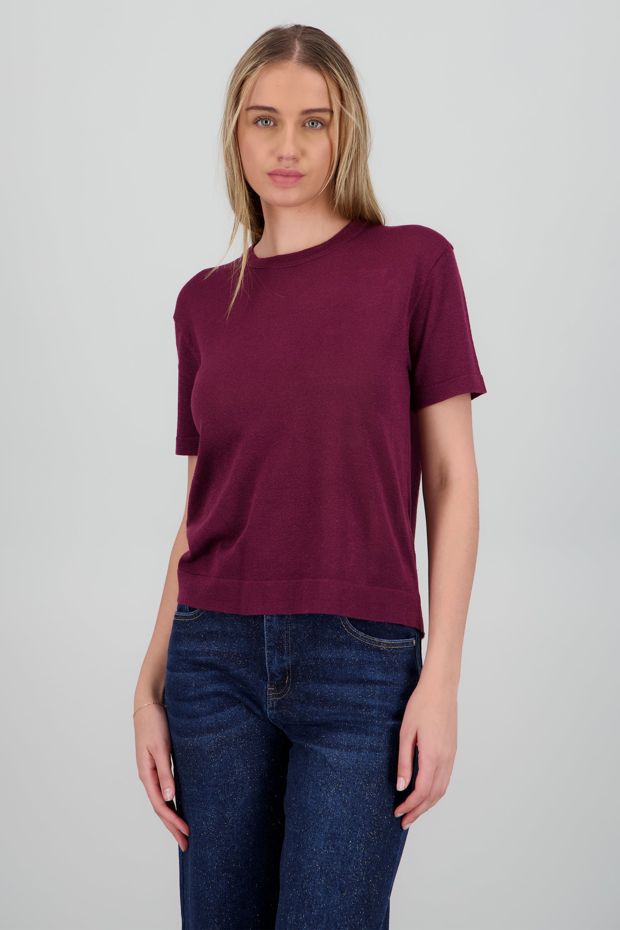 Top tejido detalle brillos VINO