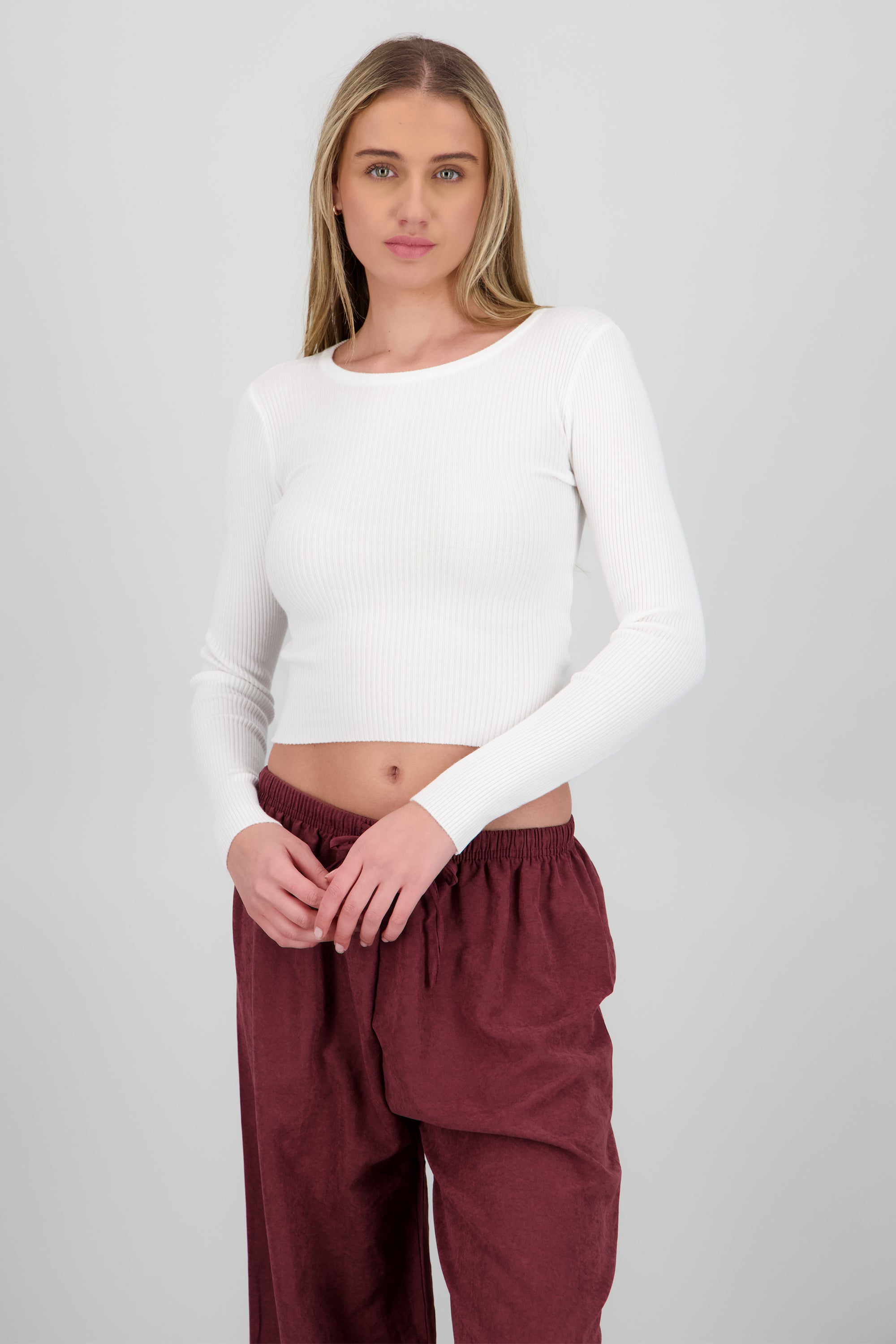 Top crop manga larga liso BLANCO