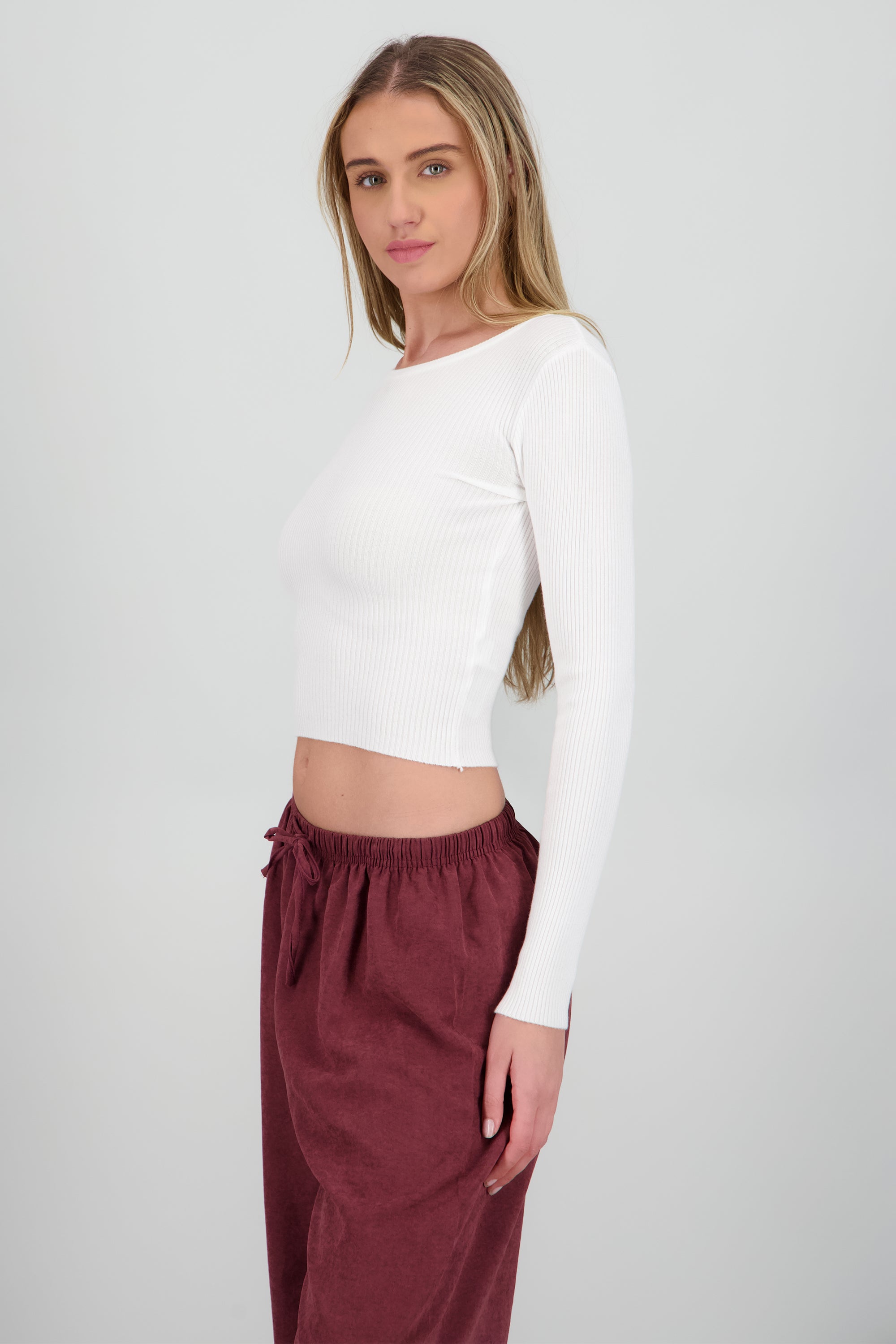 Top crop manga larga liso BLANCO