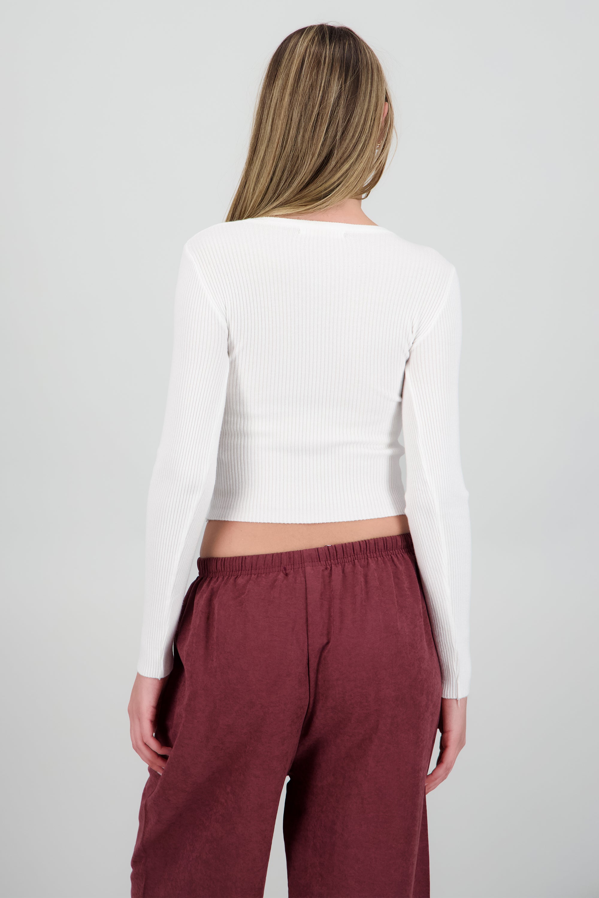 Top crop manga larga liso BLANCO