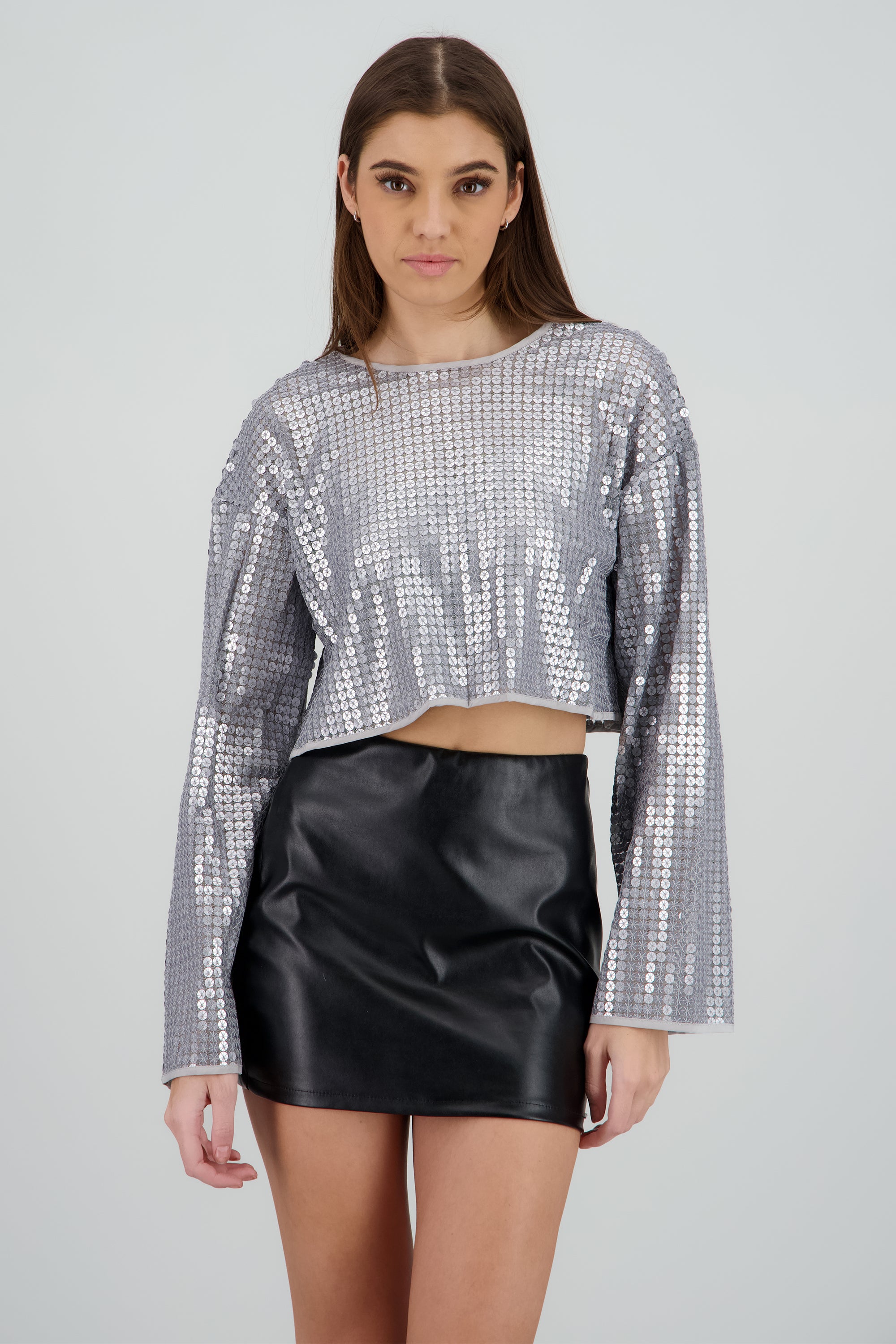 Blusa manga larga brillos PLATA