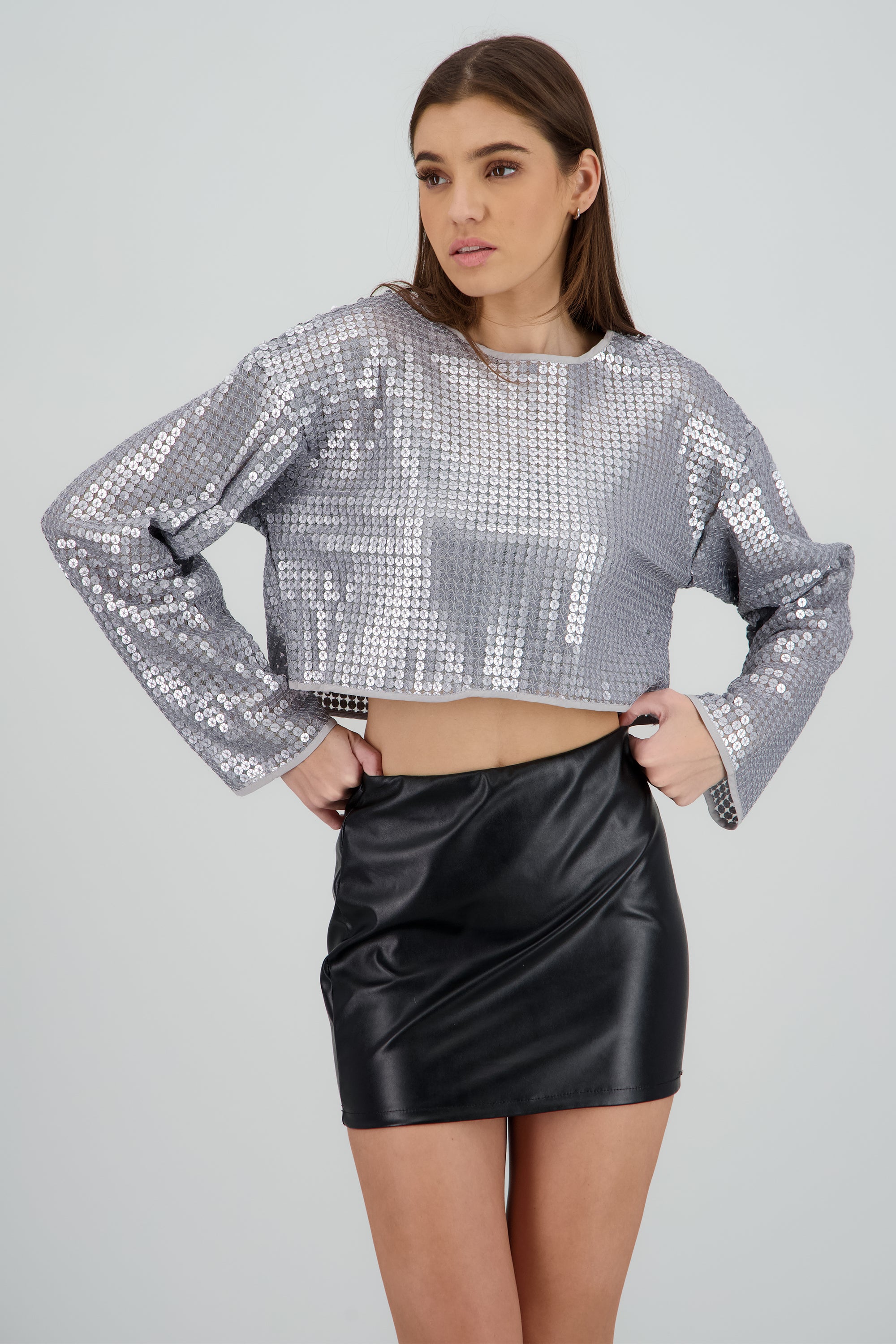 Blusa manga larga brillos PLATA