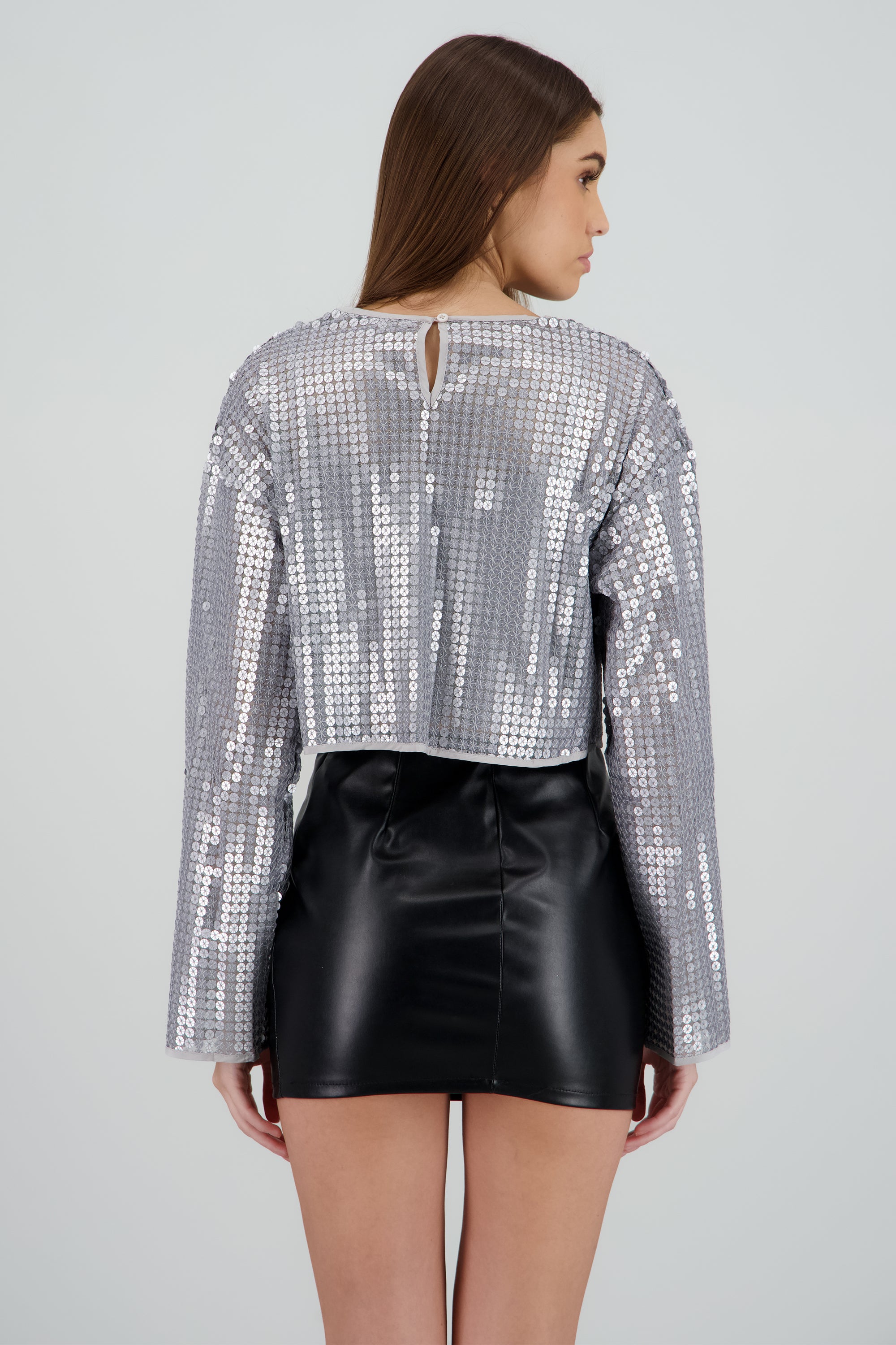 Blusa manga larga brillos PLATA