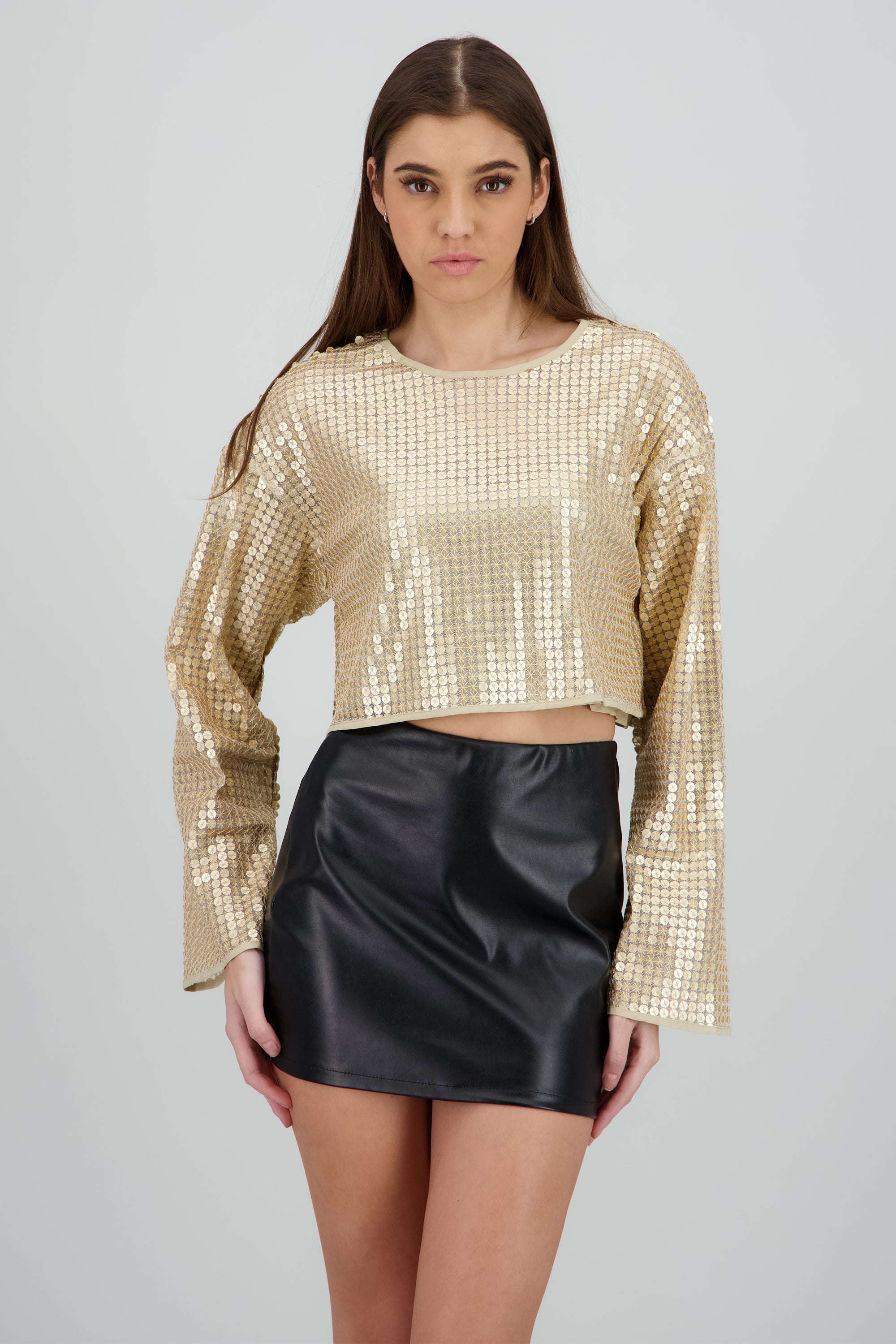 Blusa manga larga brillos ORO