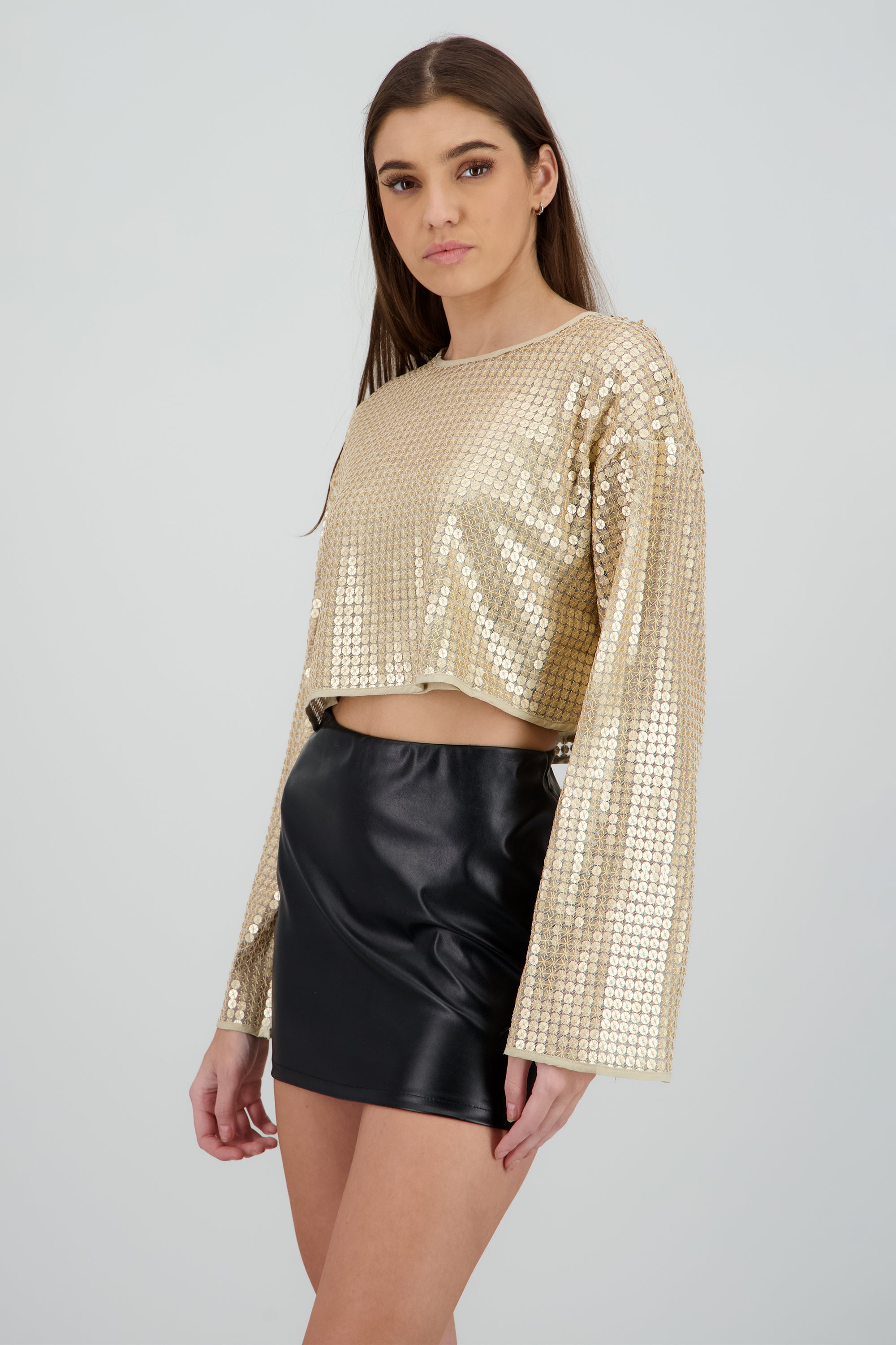 Blusa manga larga brillos ORO