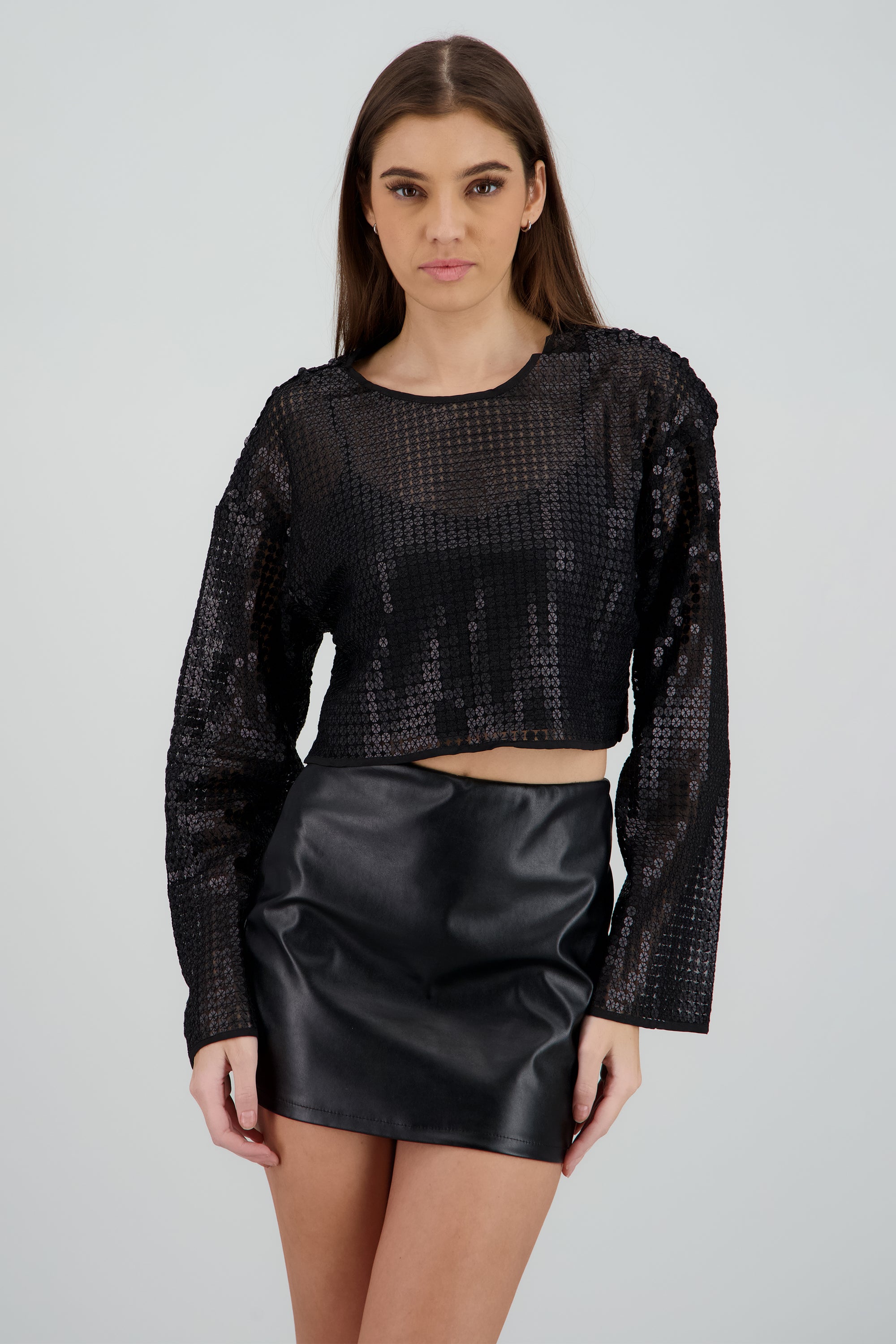 Blusa manga larga brillos NEGRO