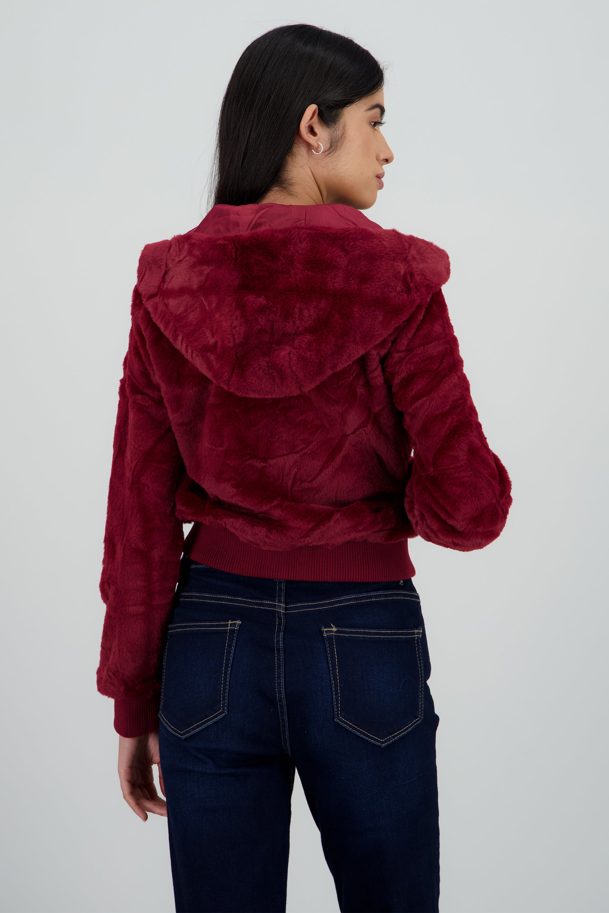 Chamarra pelo con gorro ROJO QUEMADO