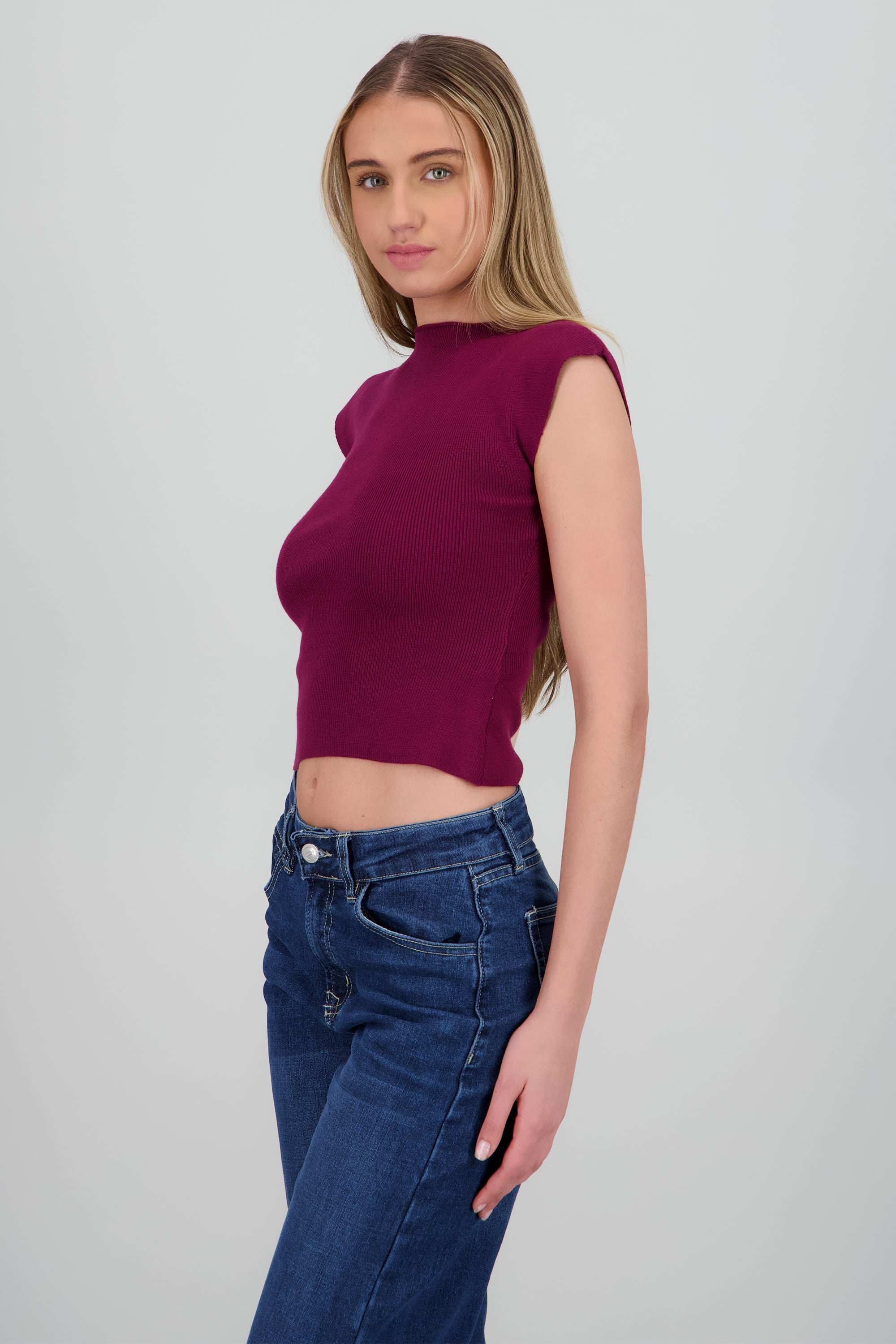 Top tejido liso manga corta VINO