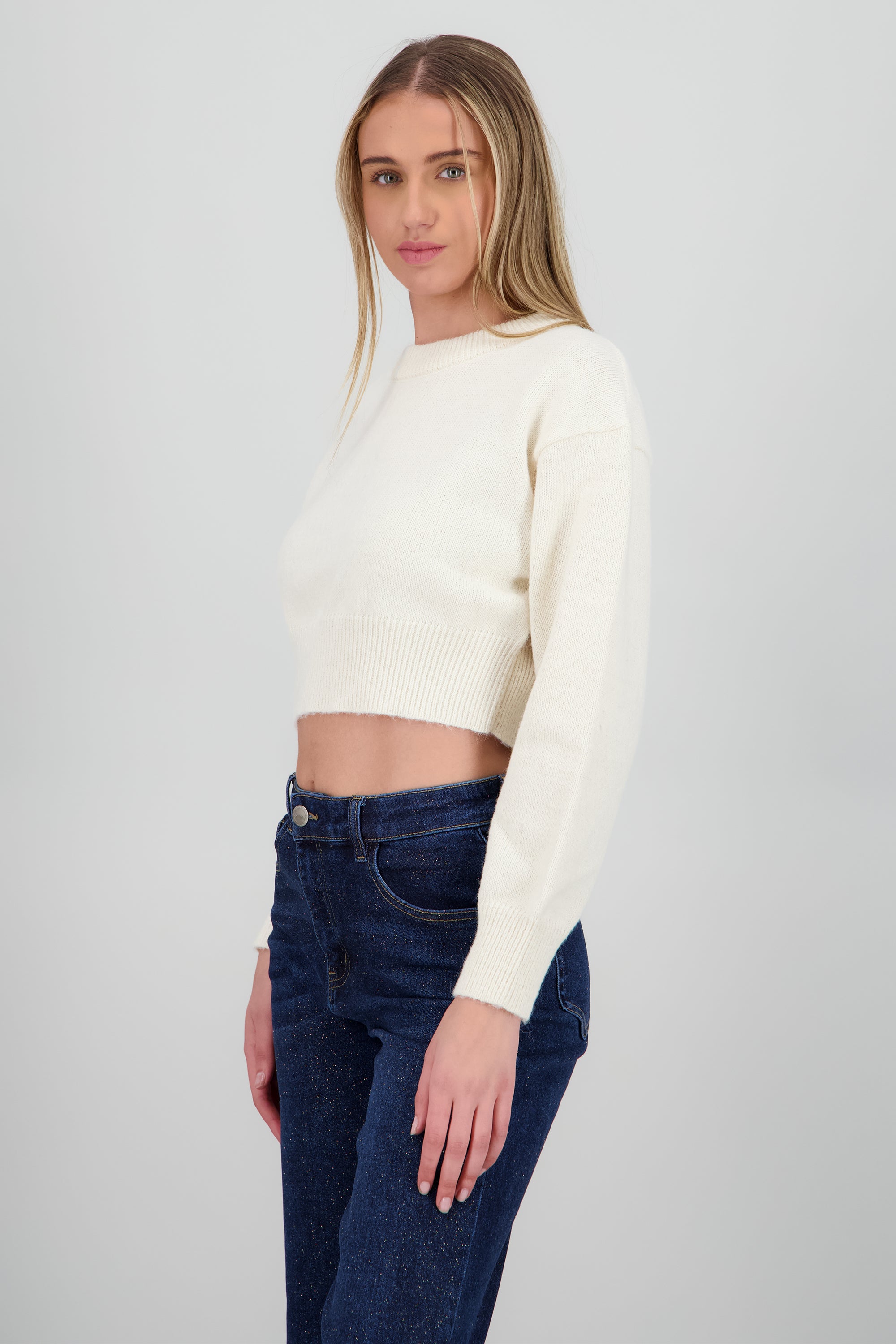 Sueter crop liso resorte BLANCO