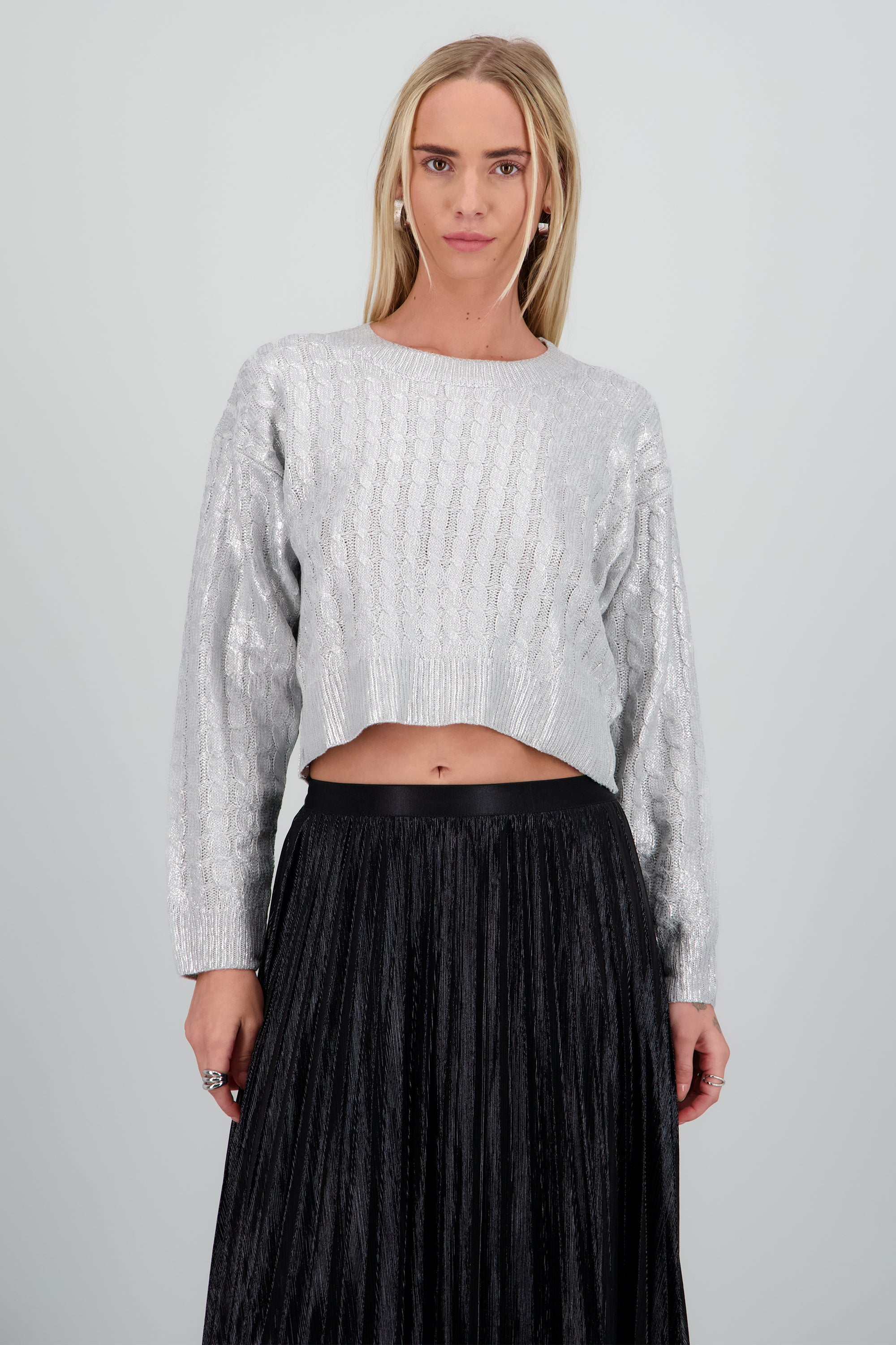 Sueter manga larga trenzado foil PLATA