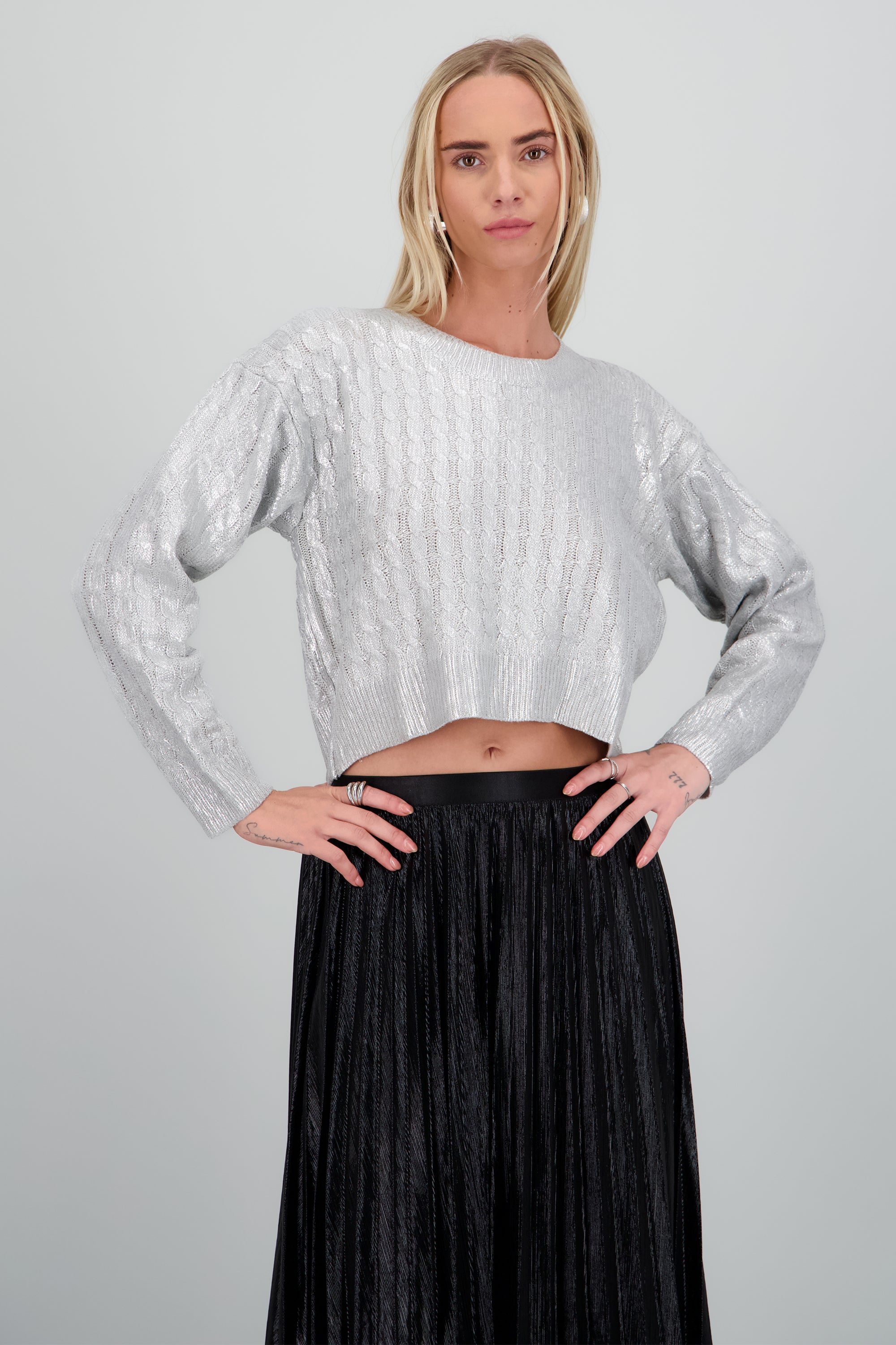 Sueter manga larga trenzado foil PLATA