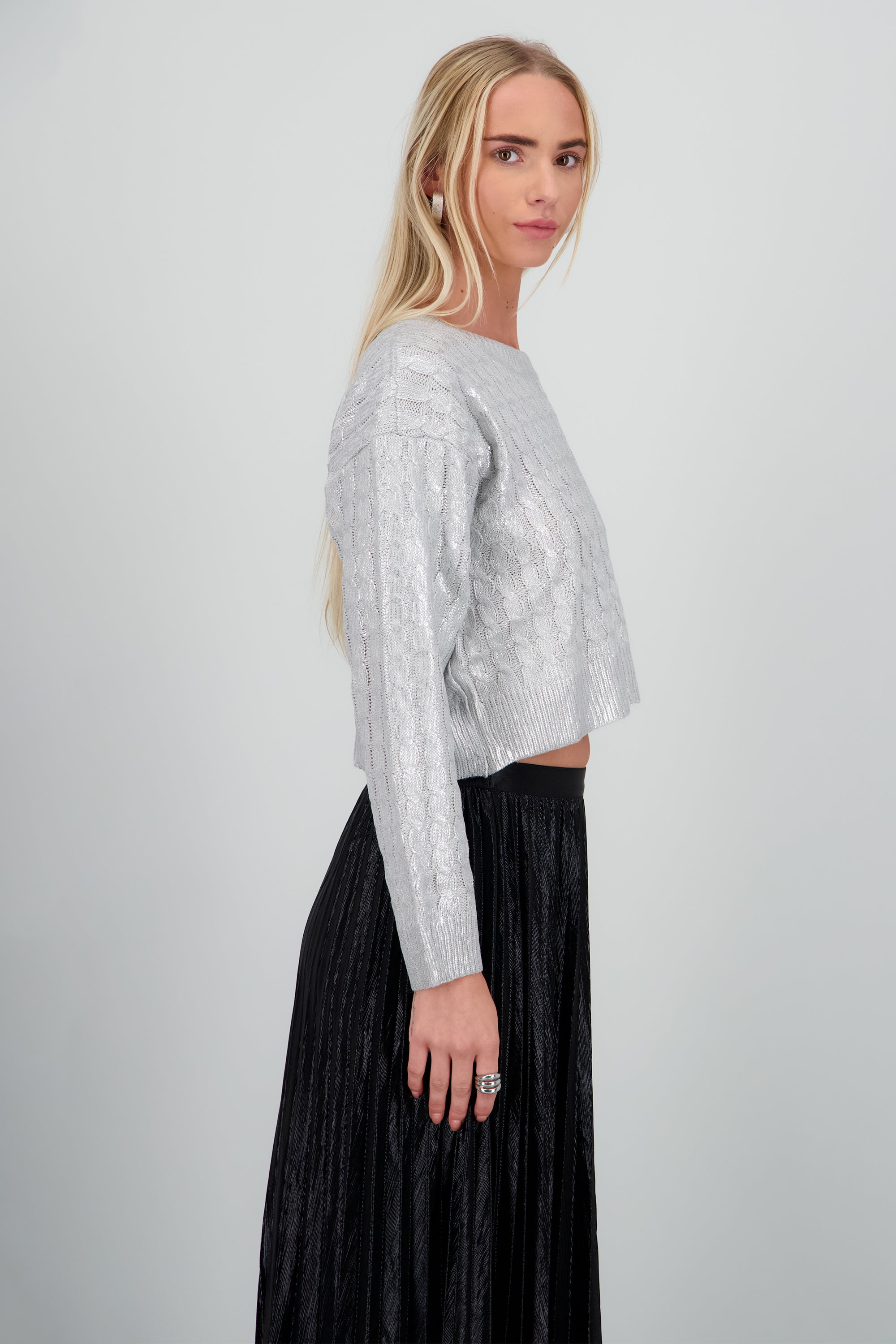 Sueter manga larga trenzado foil PLATA