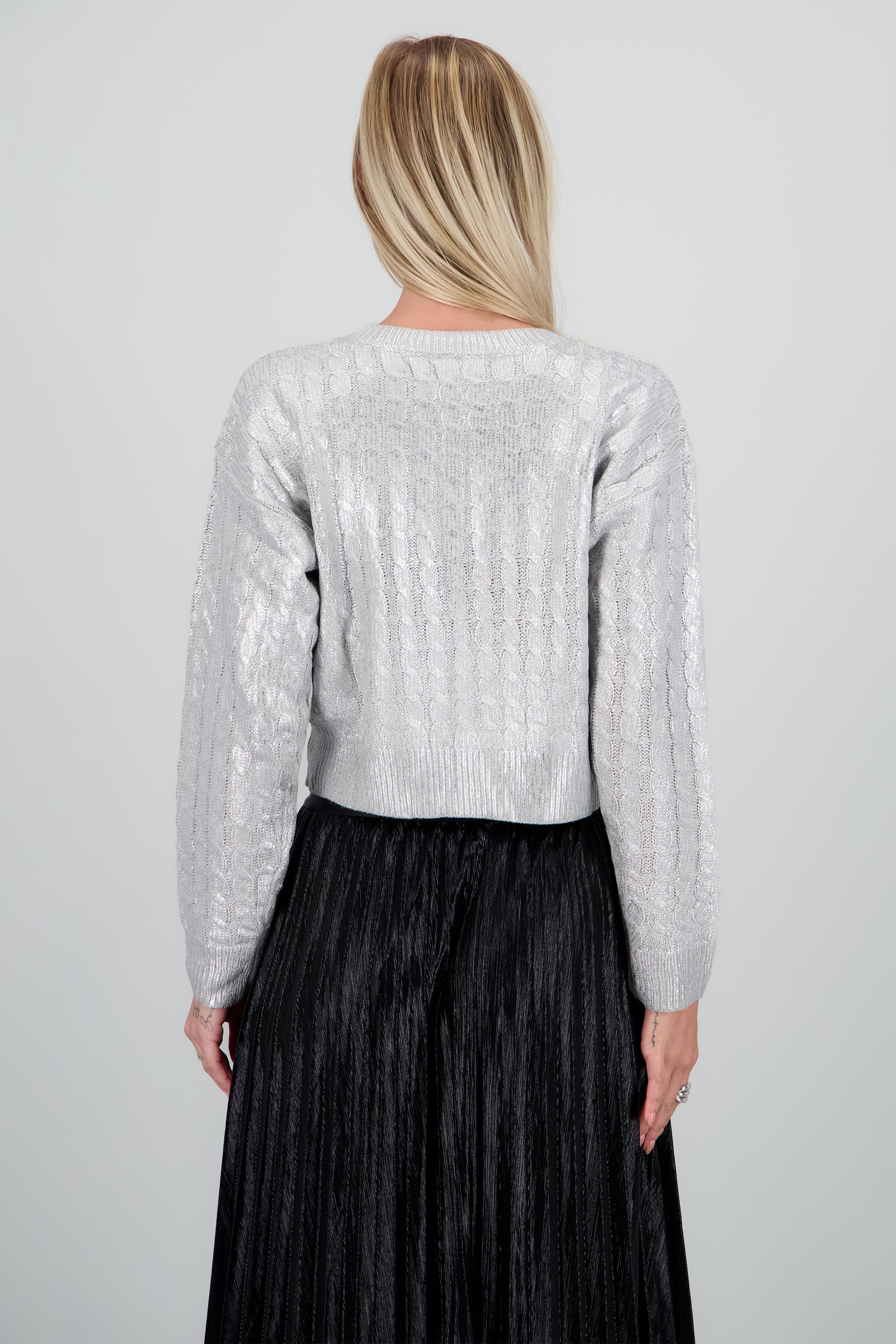 Sueter manga larga trenzado foil PLATA