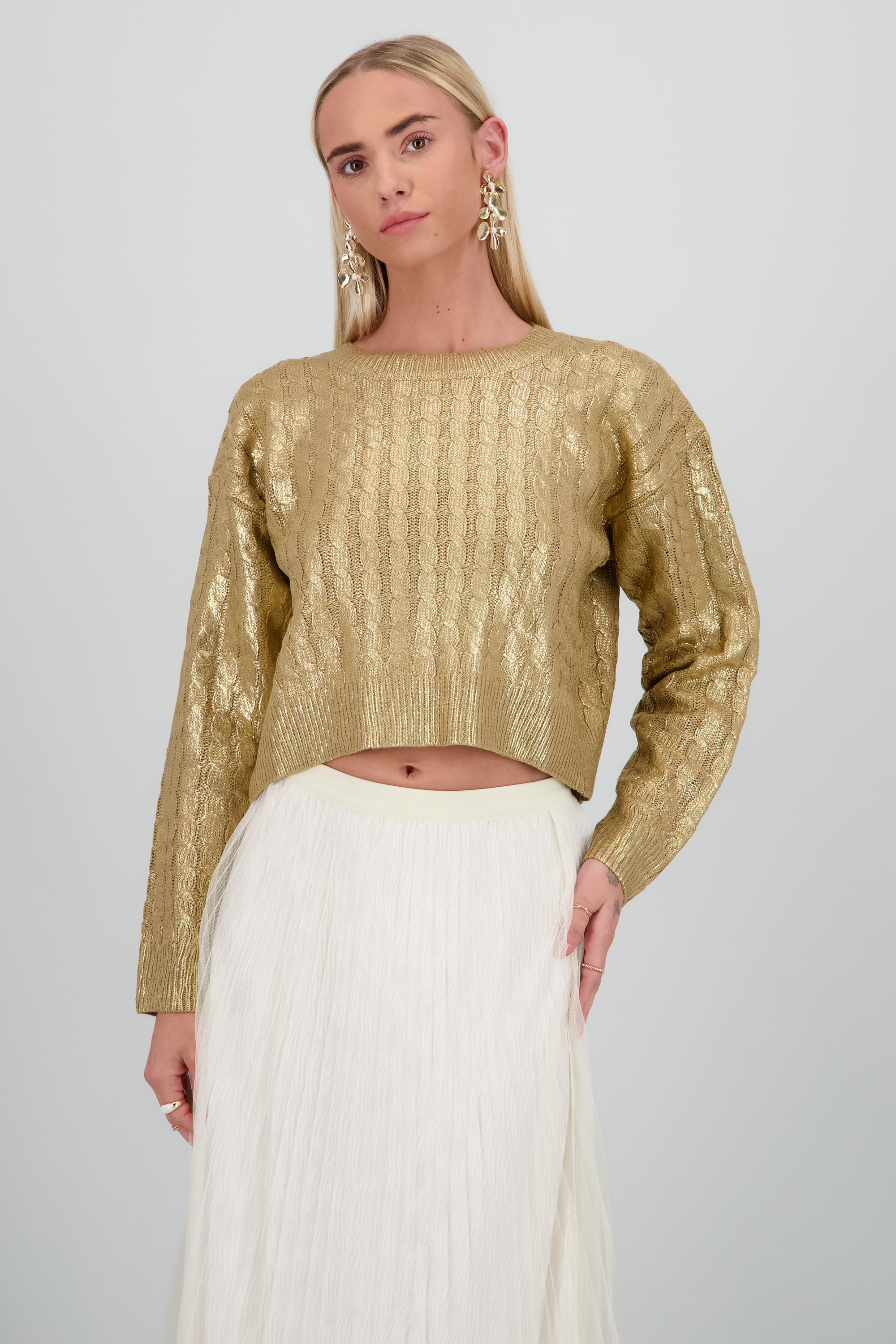 Sueter manga larga trenzado foil ORO