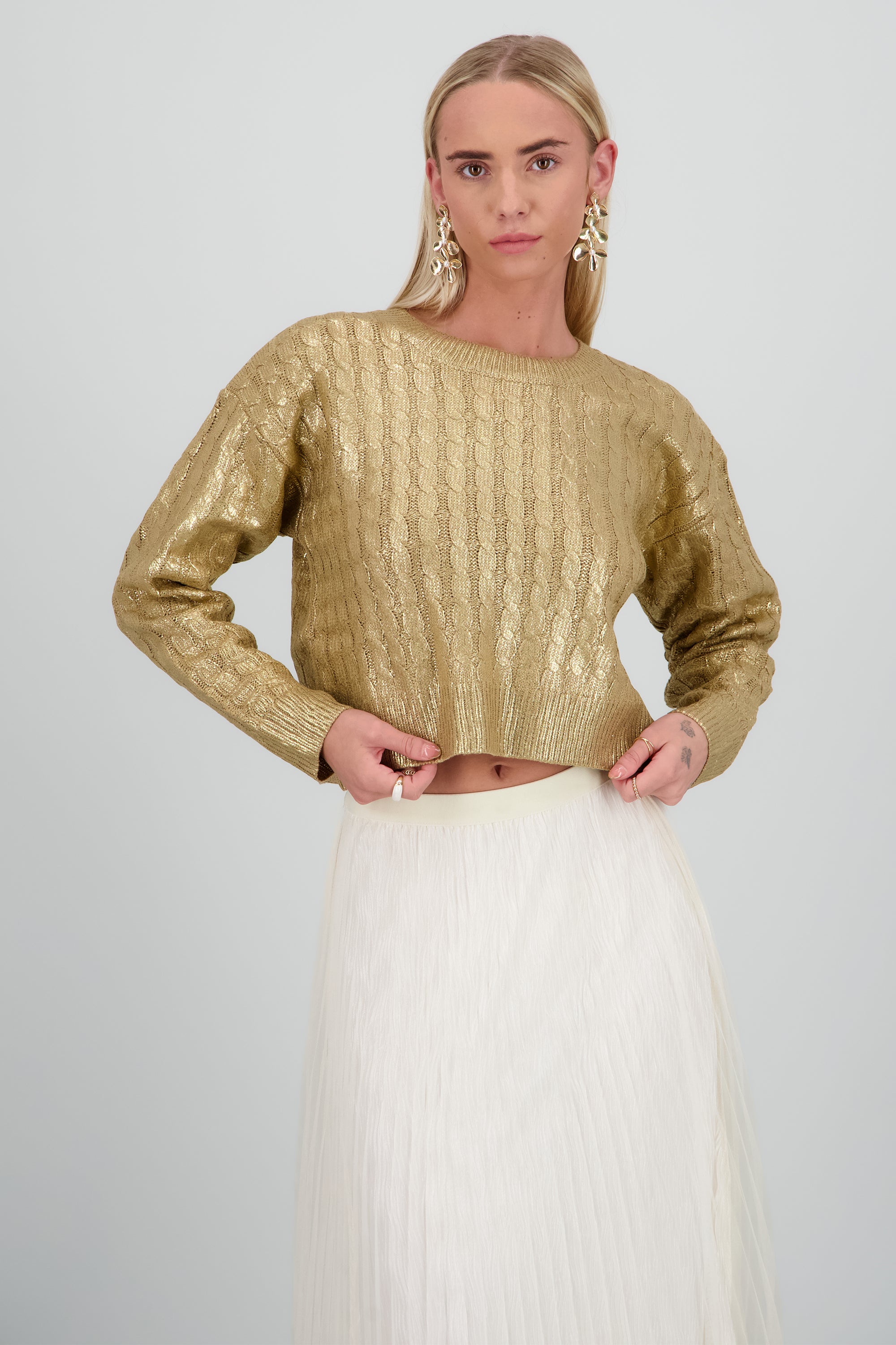 Sueter manga larga trenzado foil ORO