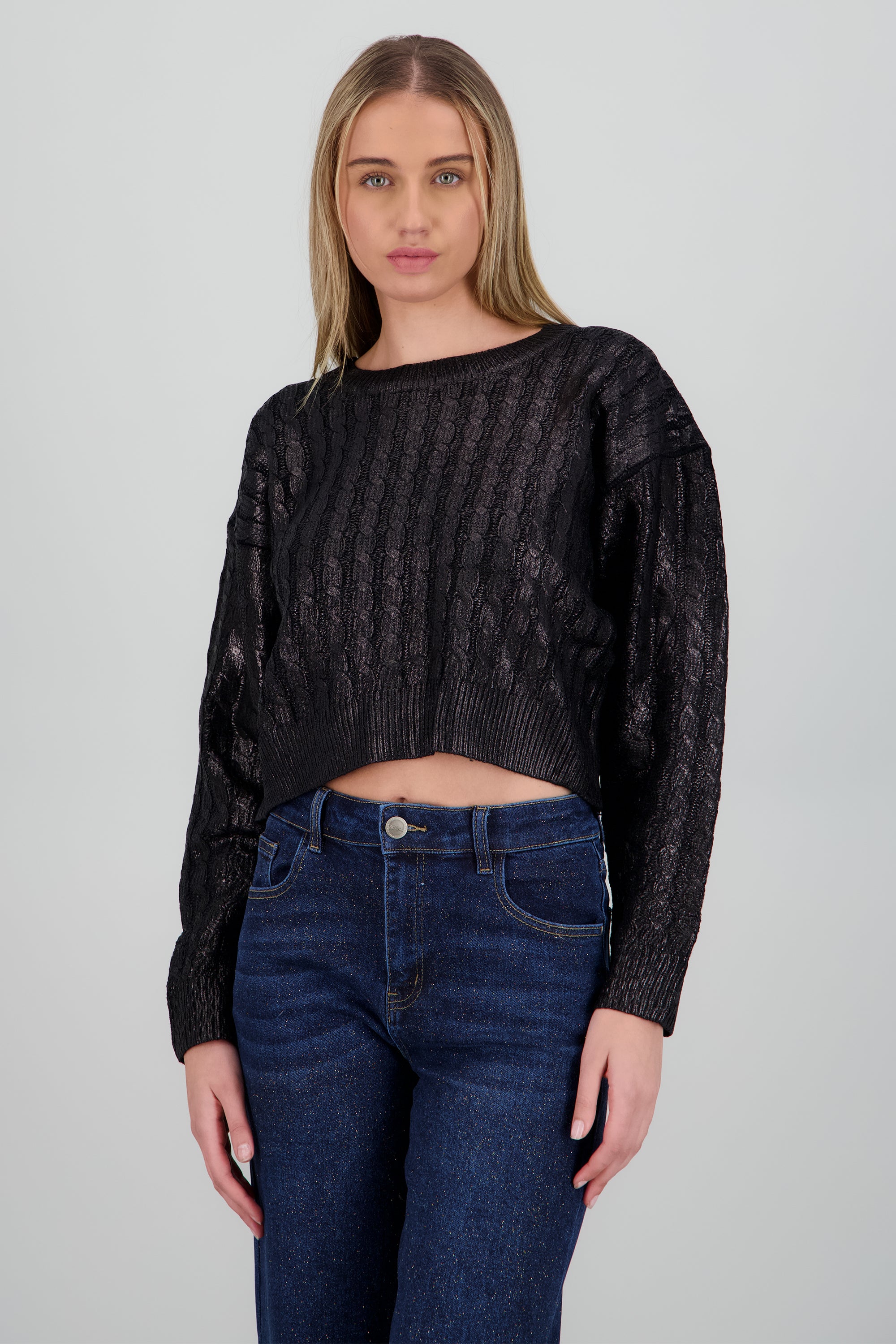 Sueter manga larga trenzado foil NEGRO