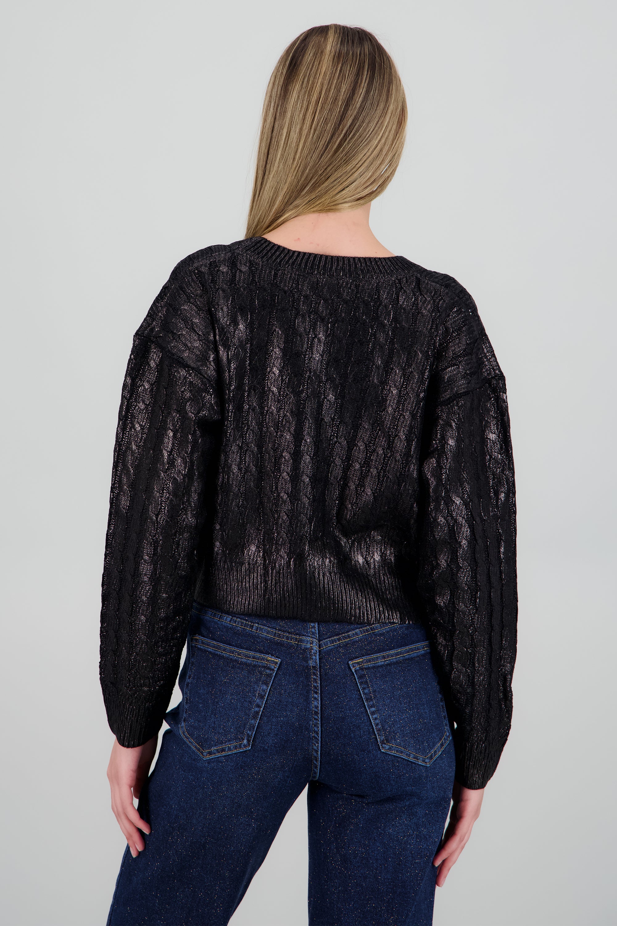 Sueter manga larga trenzado foil NEGRO