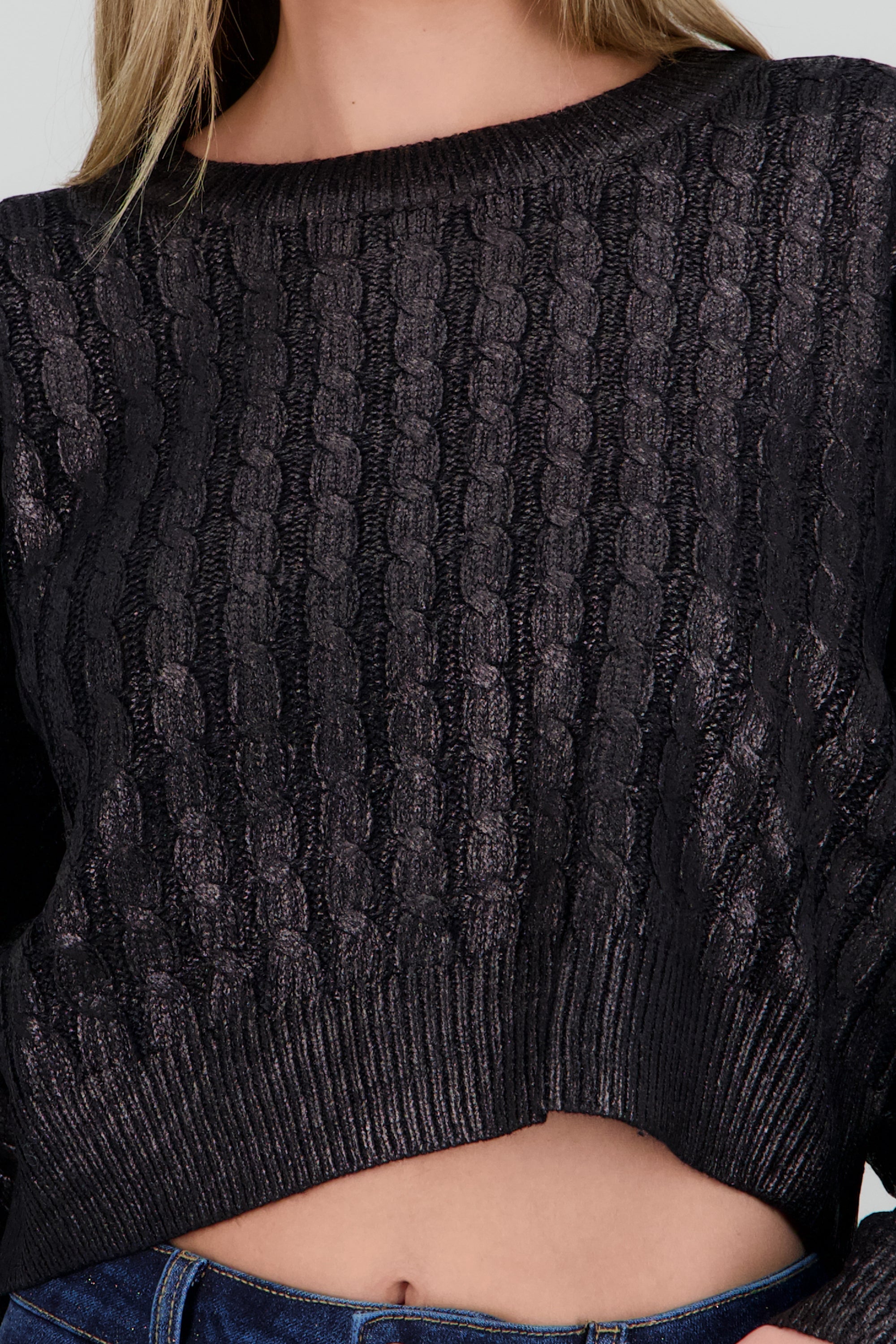 Sueter manga larga trenzado foil NEGRO