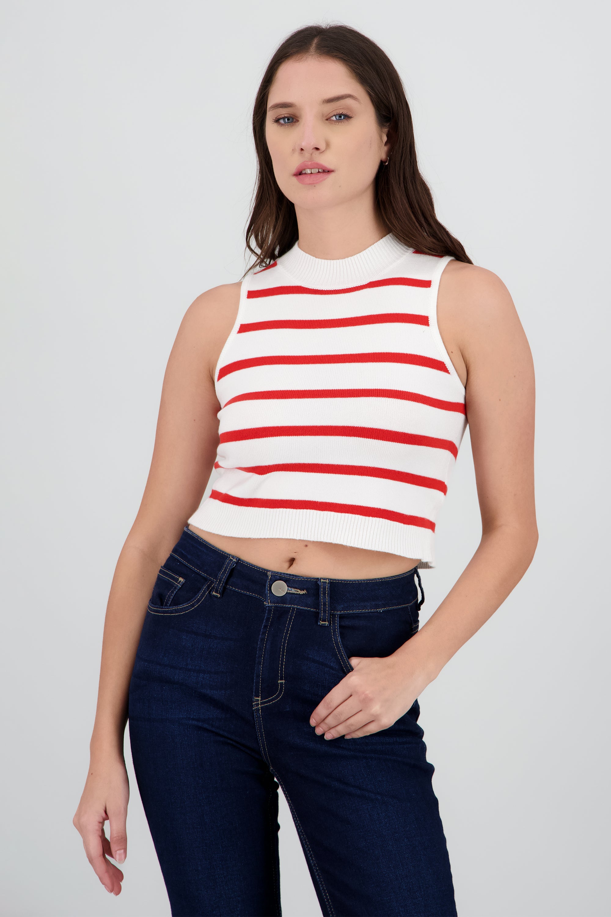 Top crop rayas cuello alto ROJO