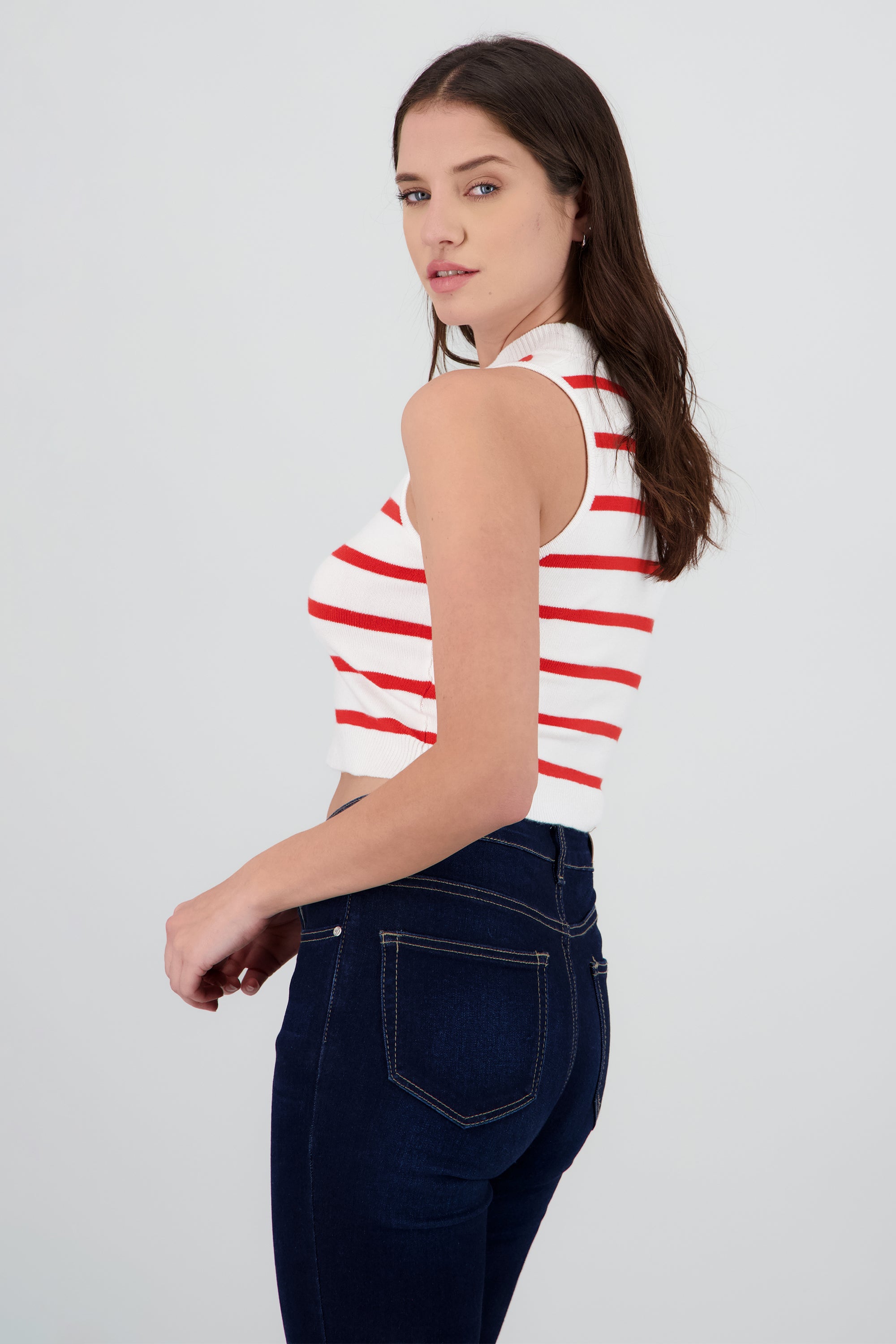 Top crop rayas cuello alto ROJO