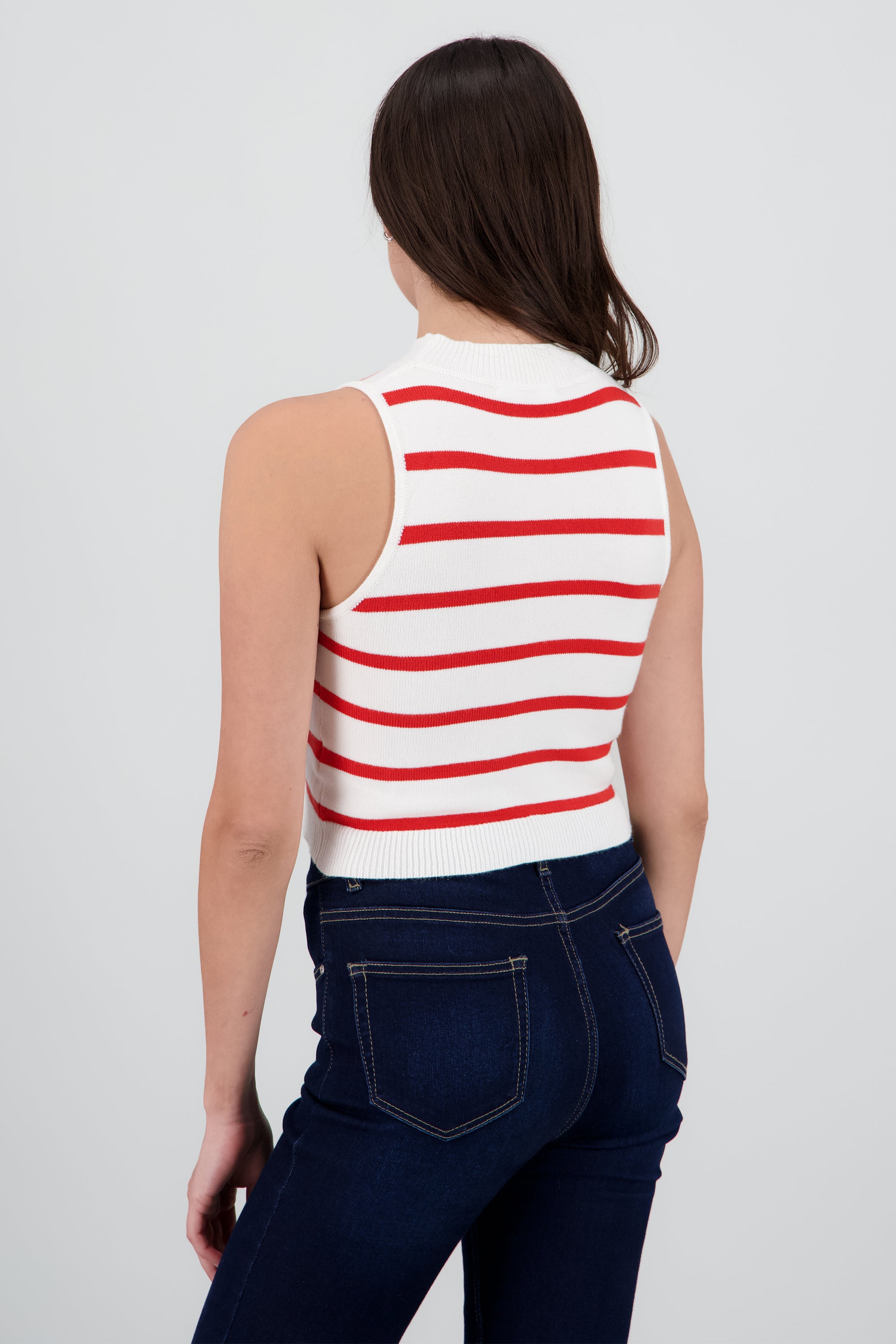 Top crop rayas cuello alto ROJO