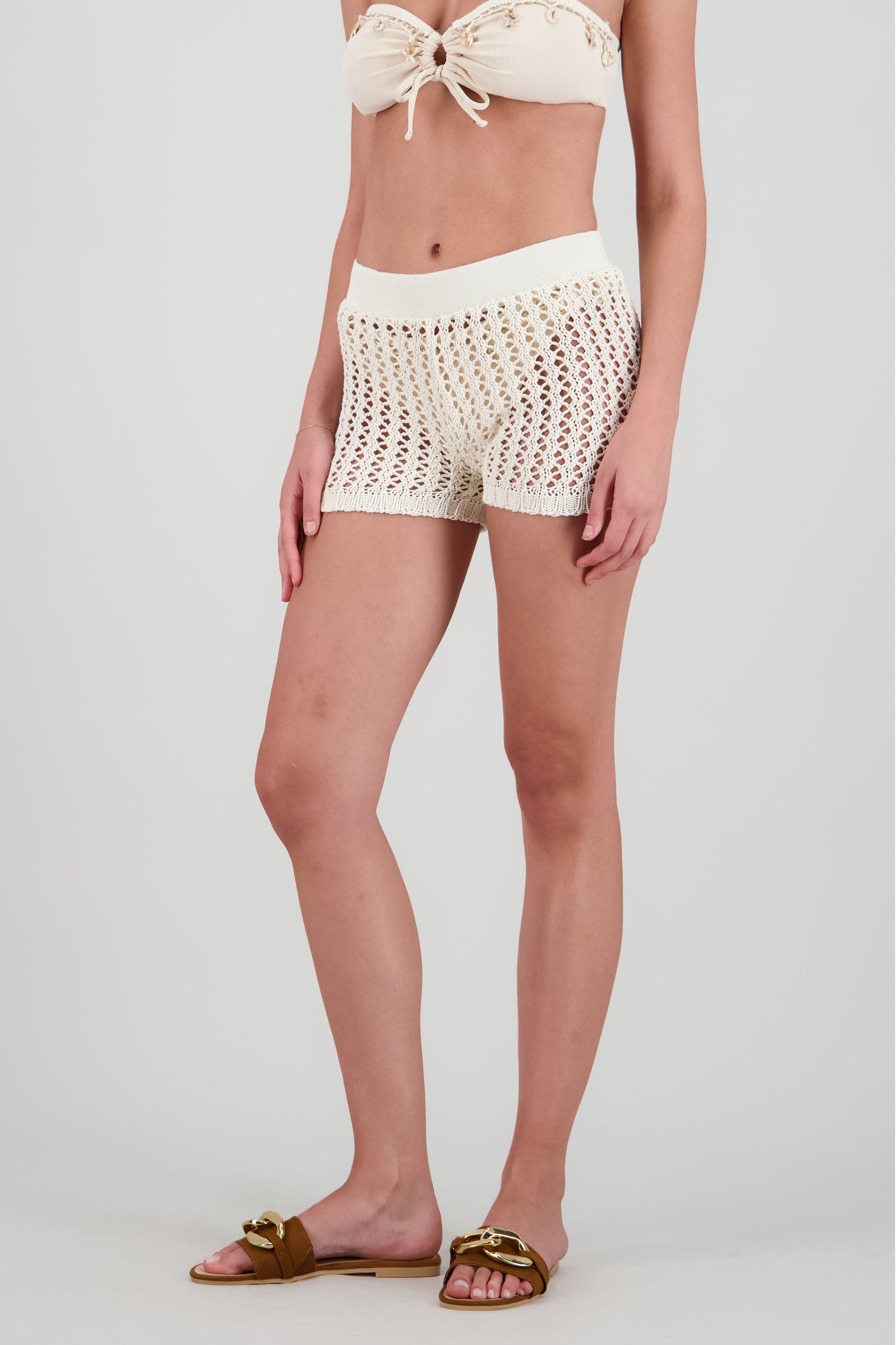 Short tejido tipo crochet sencillo BLANCO