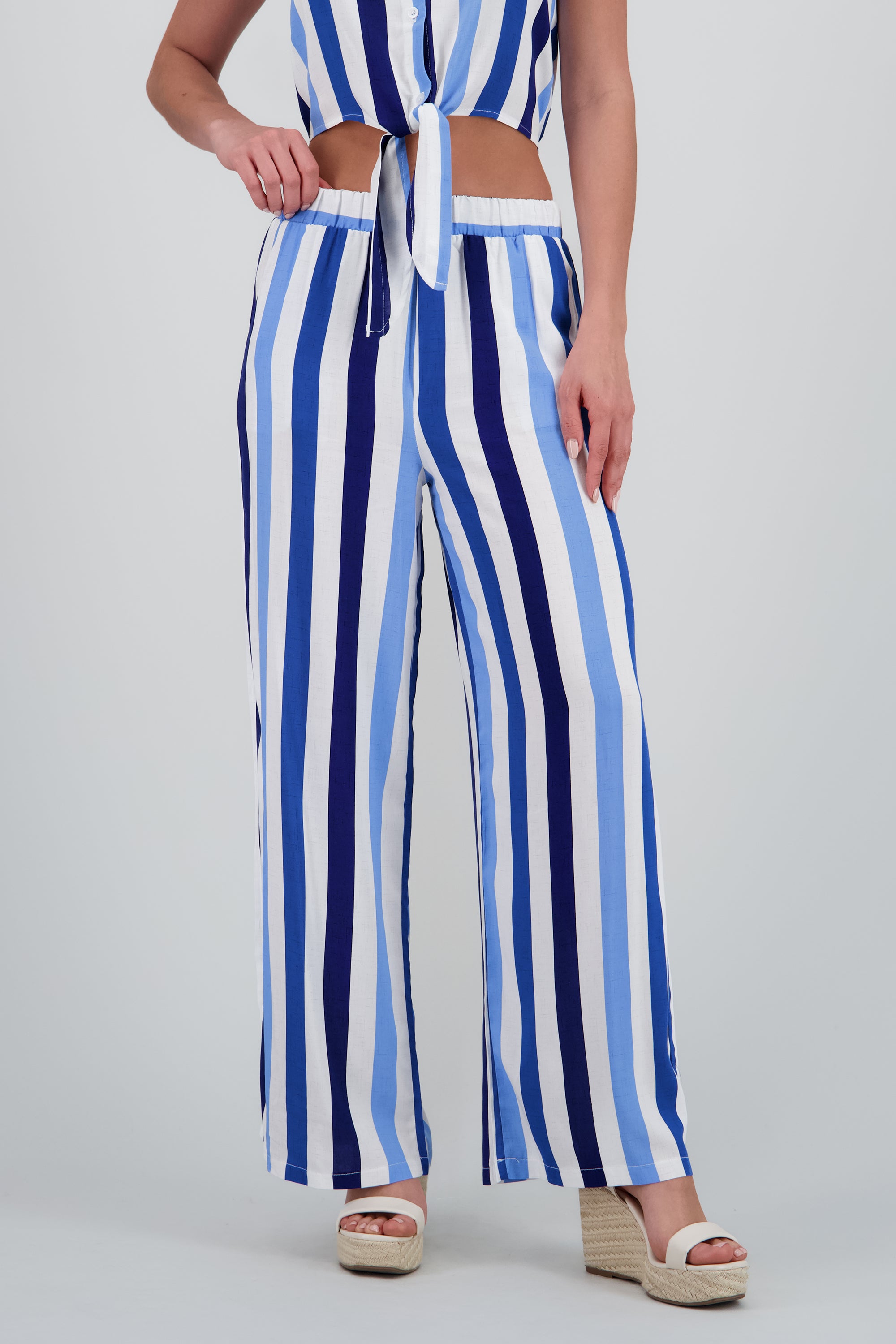 Pantalon fluido detalle resorte AZUL COMBO