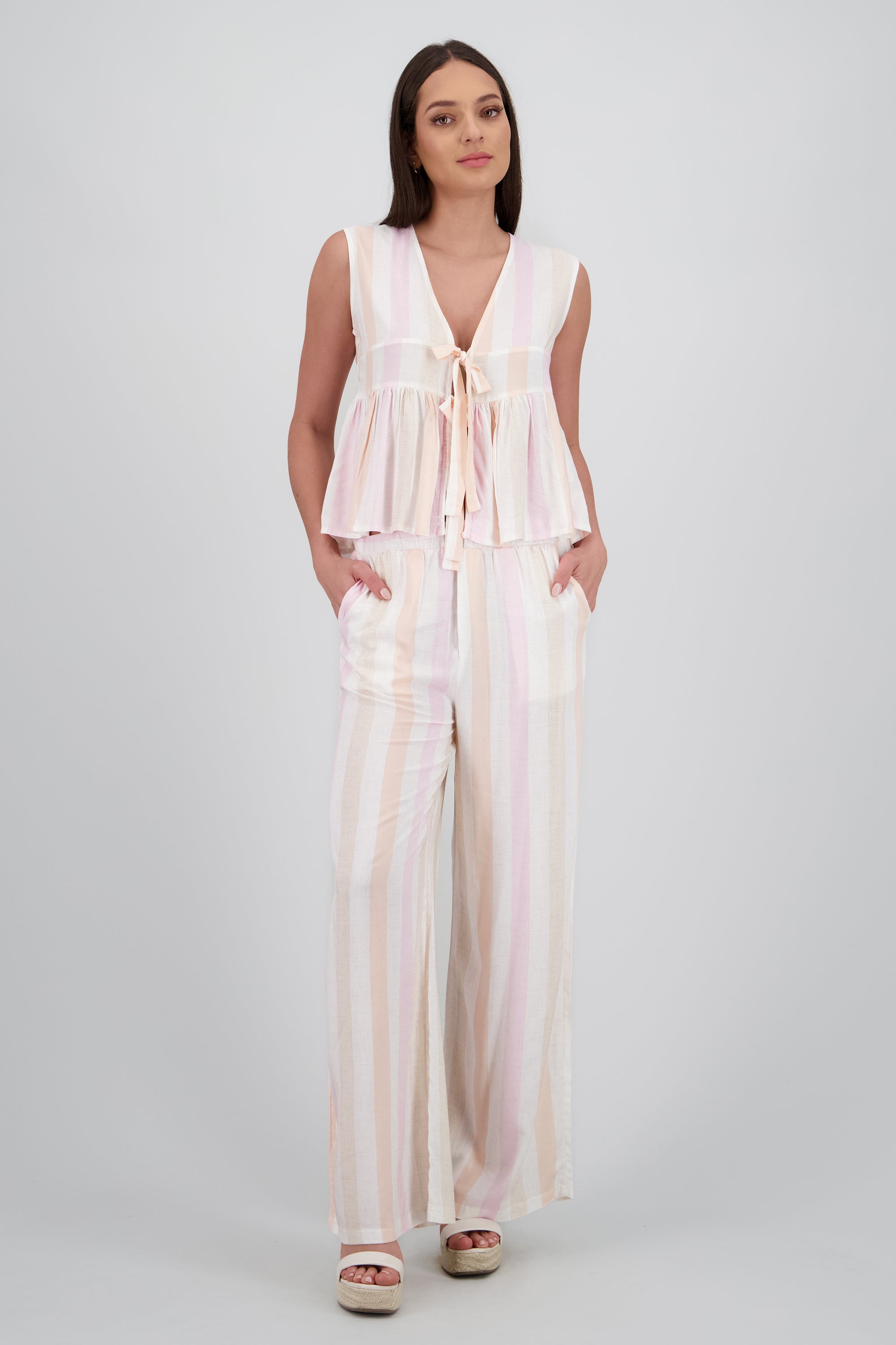 Pantalon fluido detalle jareta NARANJA COMBO