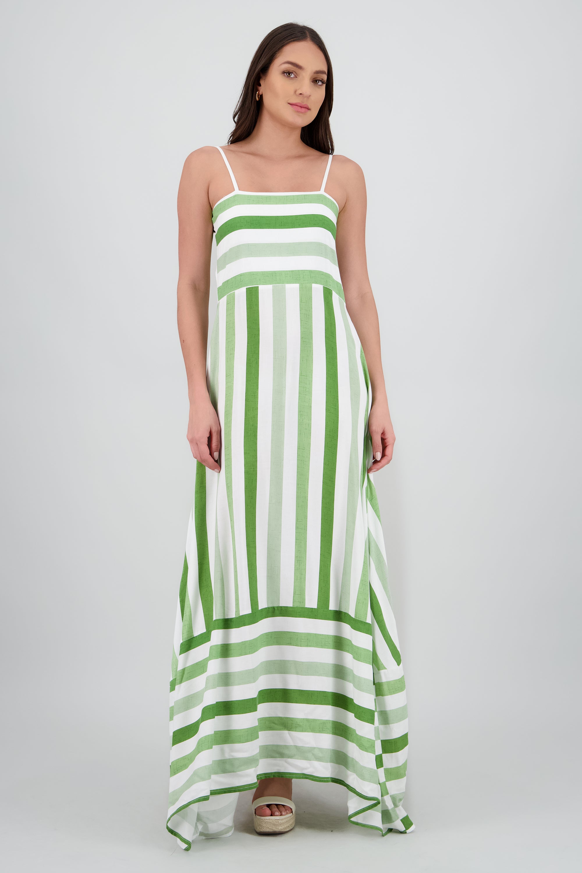 Vestido largo tirantes VERDE COMBO