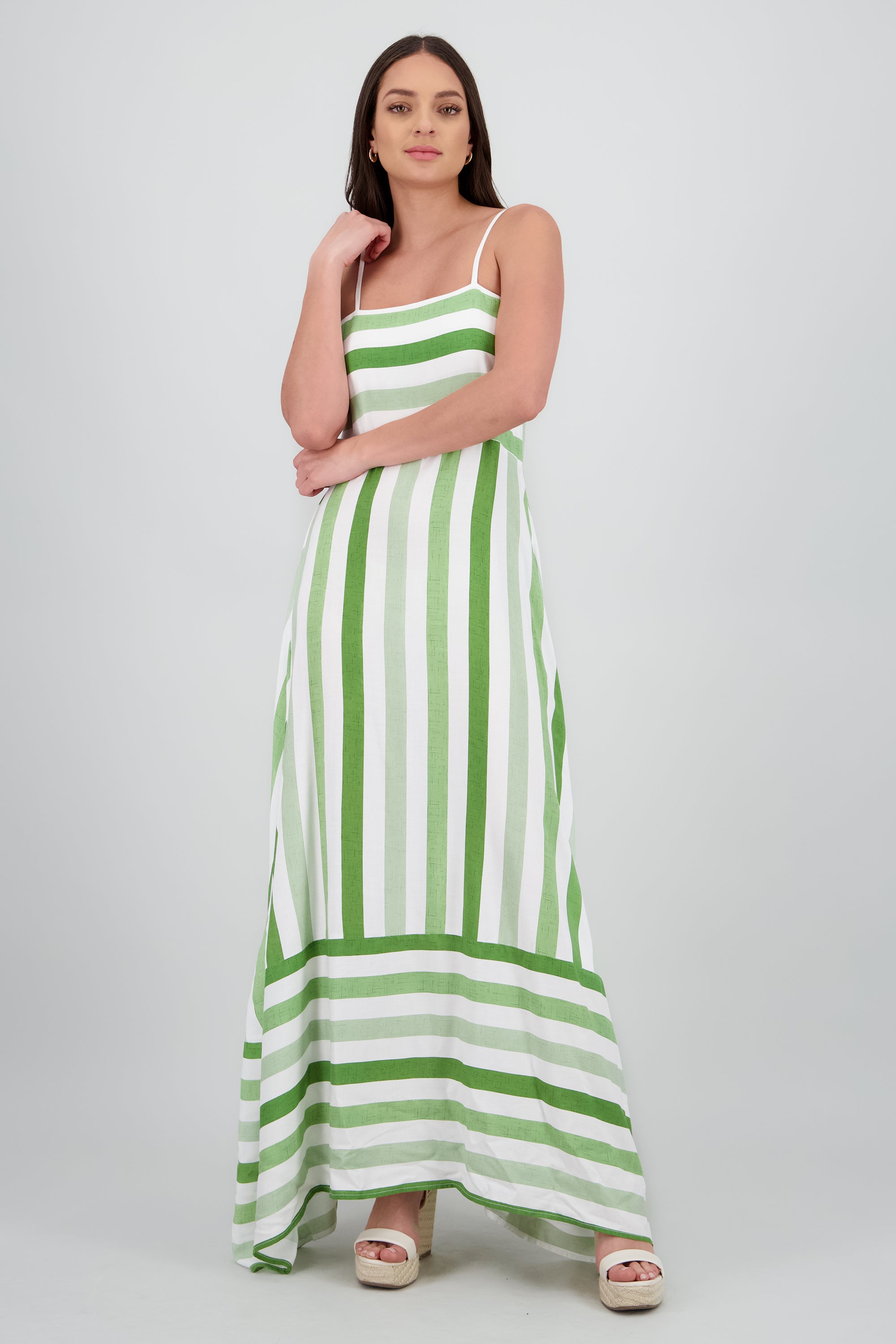 Vestido largo tirantes VERDE COMBO