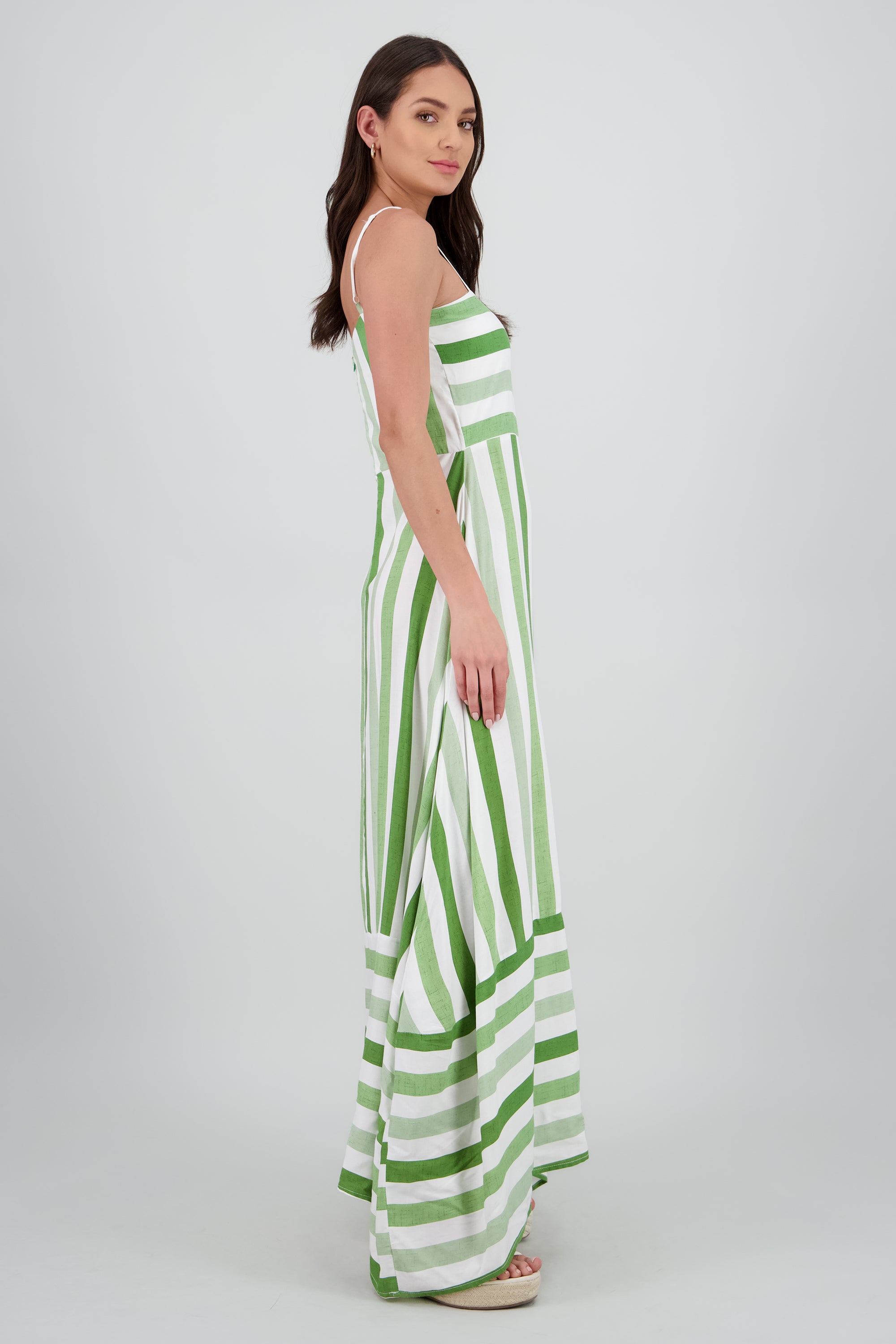 Vestido largo tirantes VERDE COMBO